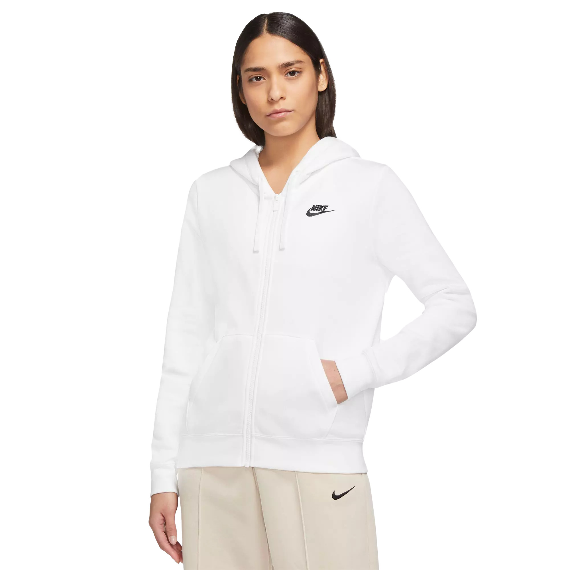 Nike Women's Sportswear Club Fleece Full-Zip Hoodie-White