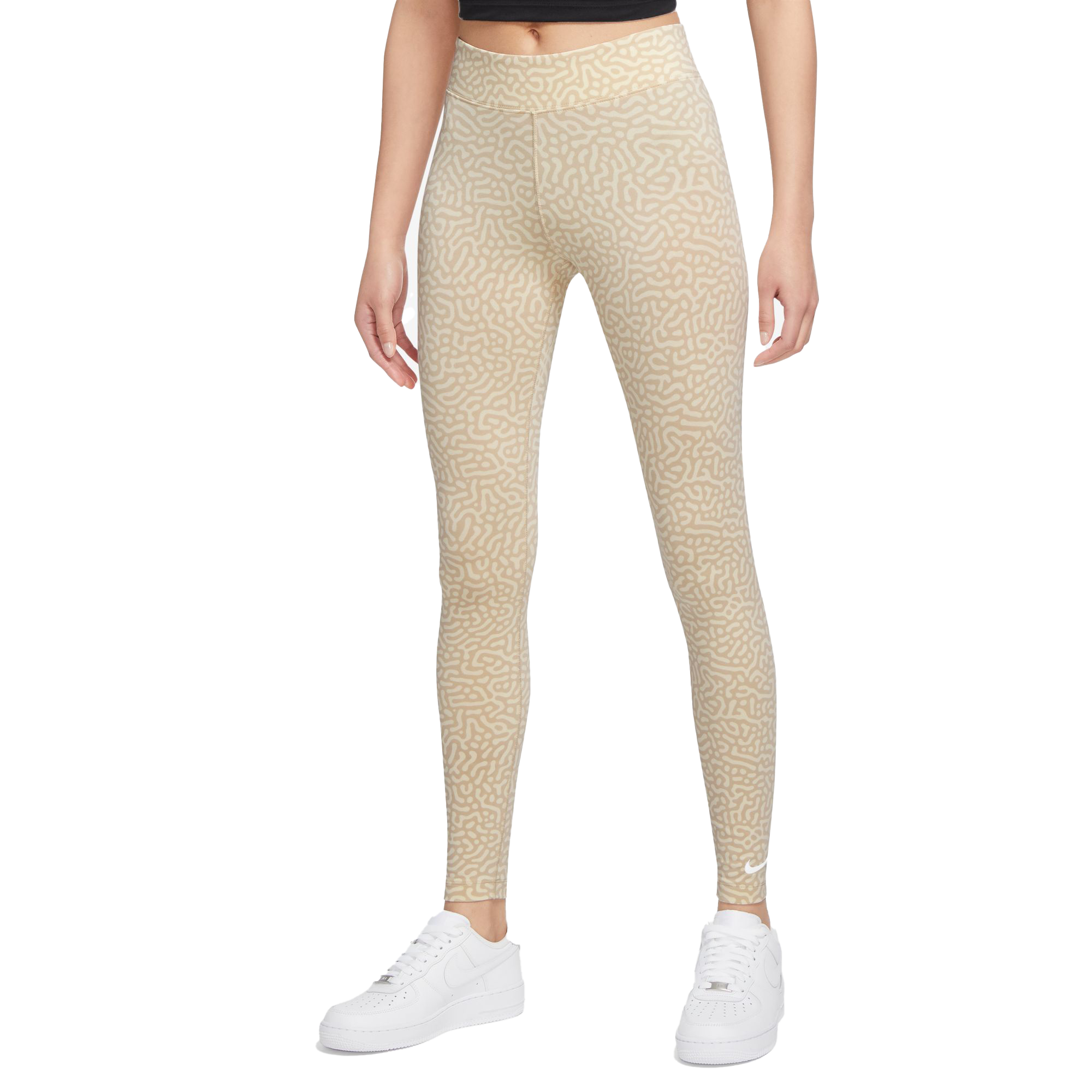 Nike Women s Sportswear Sport Shine Mid Rise All Over Print Leggings Tan