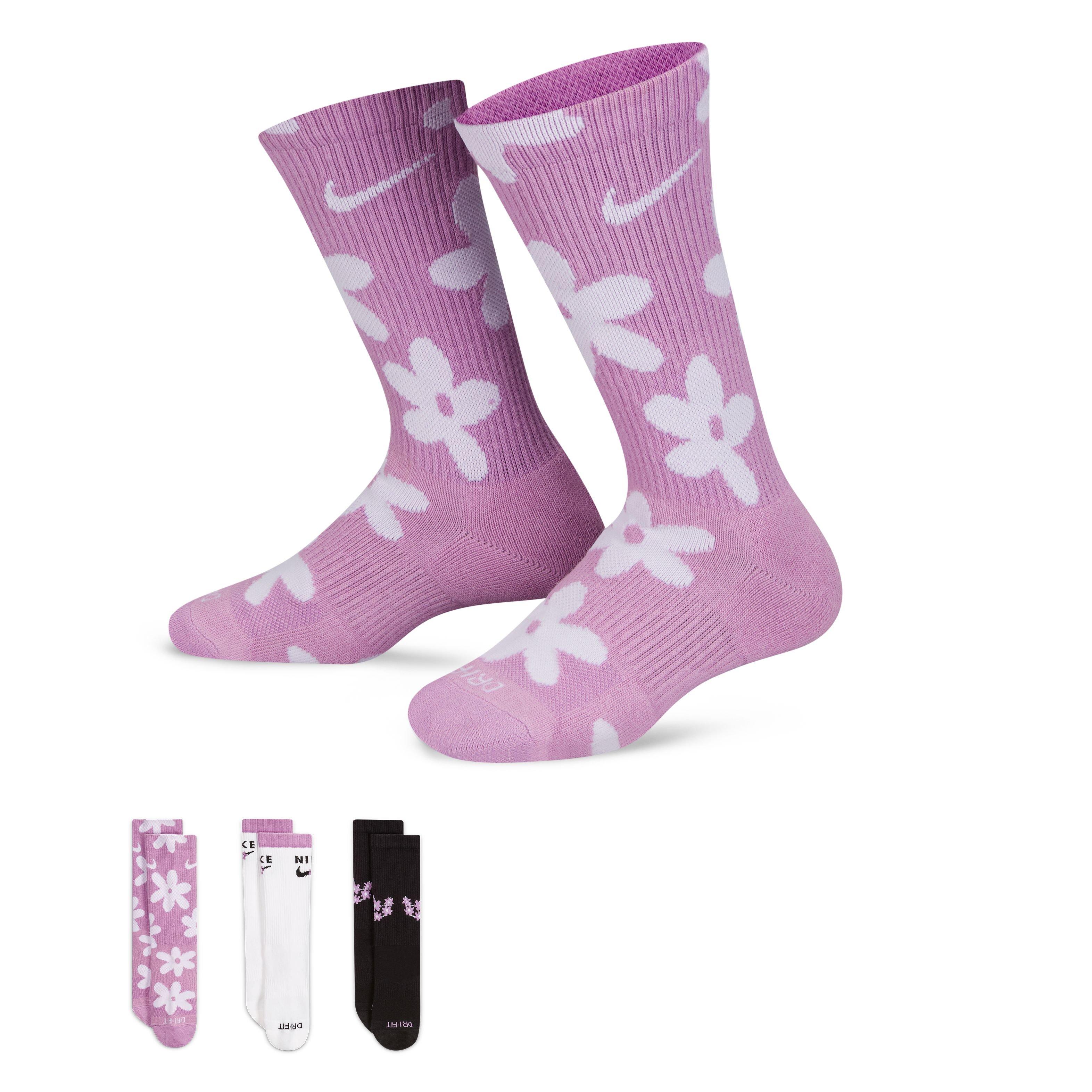 Nike Kids' Everyday Plus Cushioned Flower Crew Socks (3 Pairs)-Purple -  Hibbett