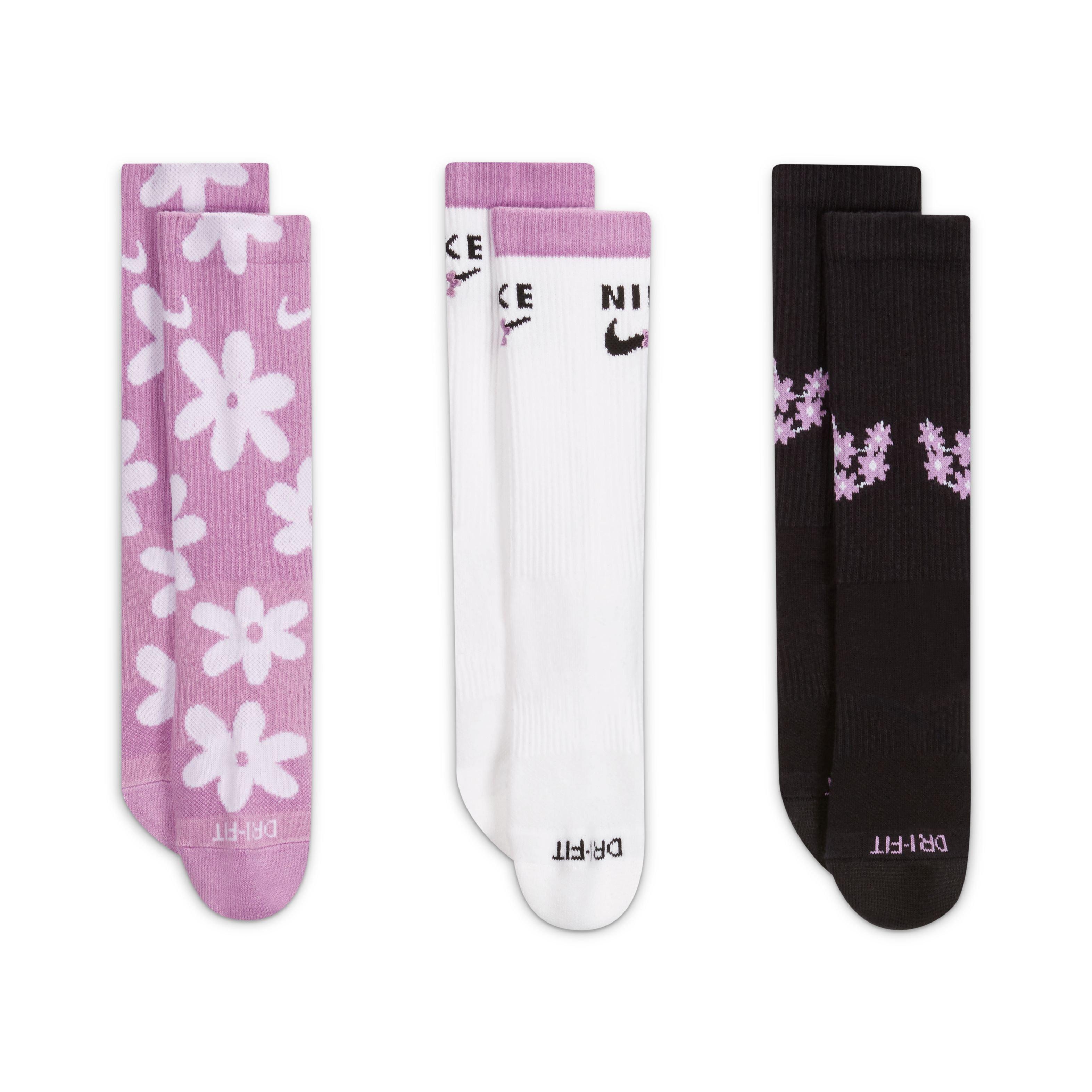 Nike Kids' Everyday Plus Cushioned Flower Crew Socks (3 Pairs)-Purple -  Hibbett