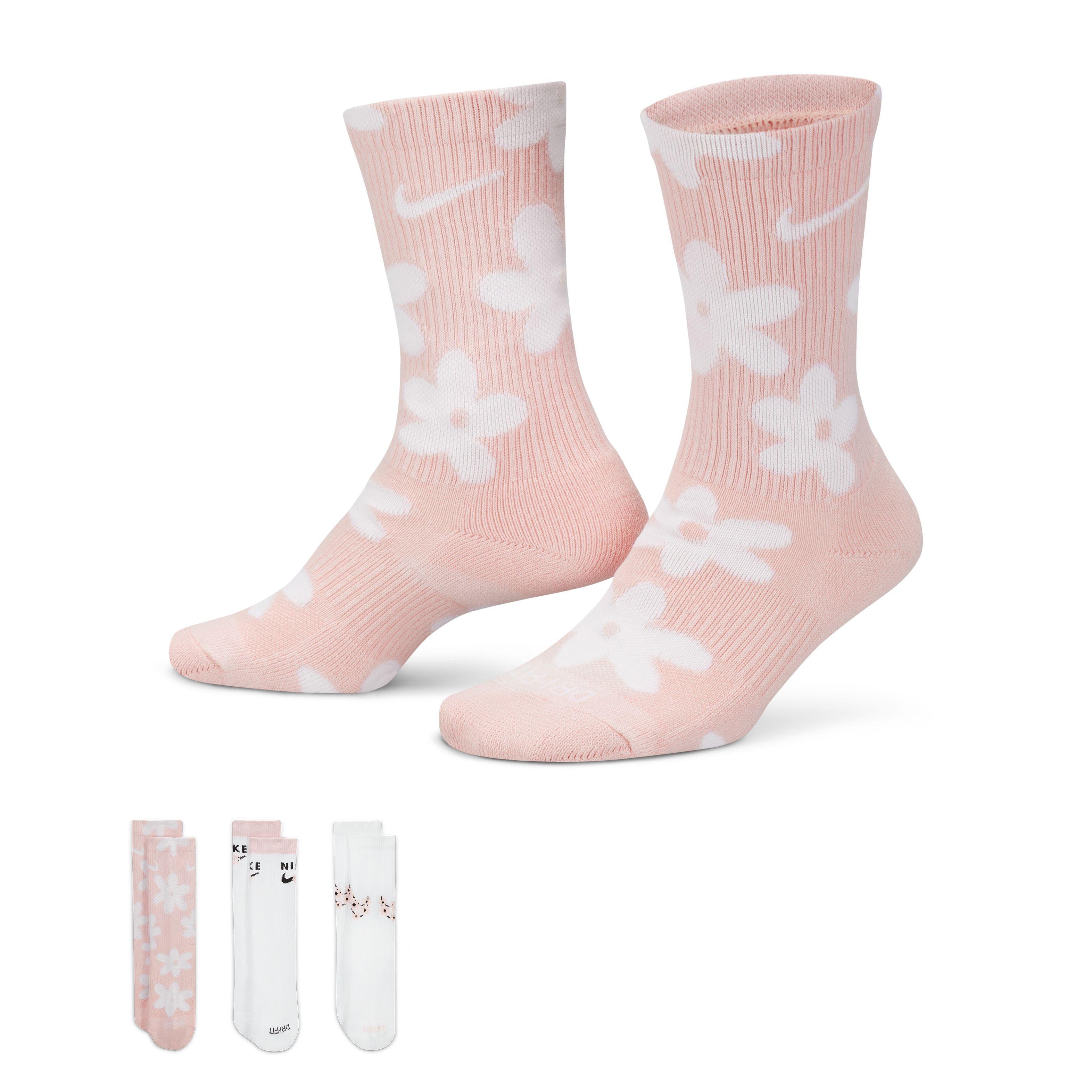 Oxideren mei Verantwoordelijk persoon Nike Kids' Everyday Plus Cushioned Flower Crew Socks (3 Pairs)-Pink