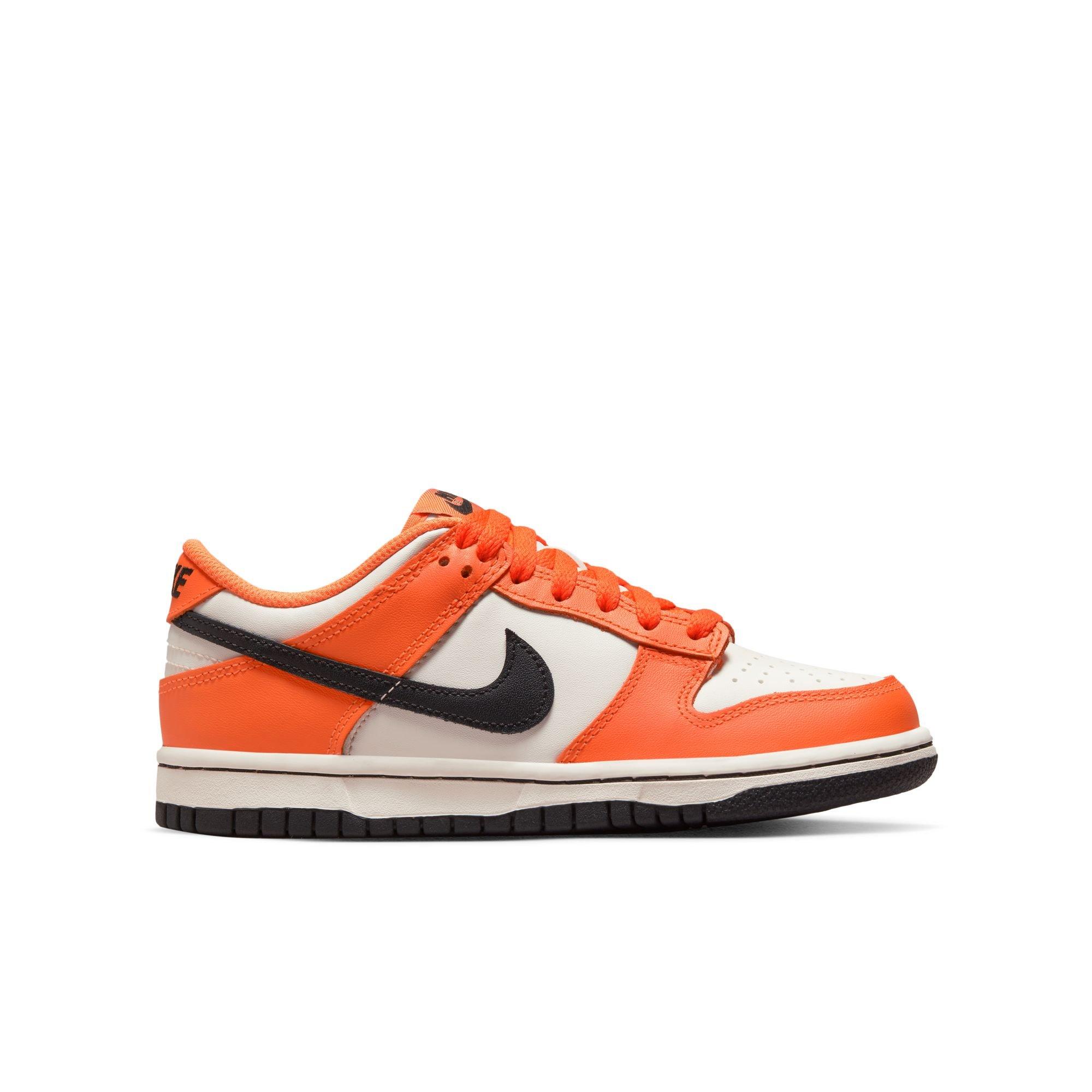 orange black and white dunks
