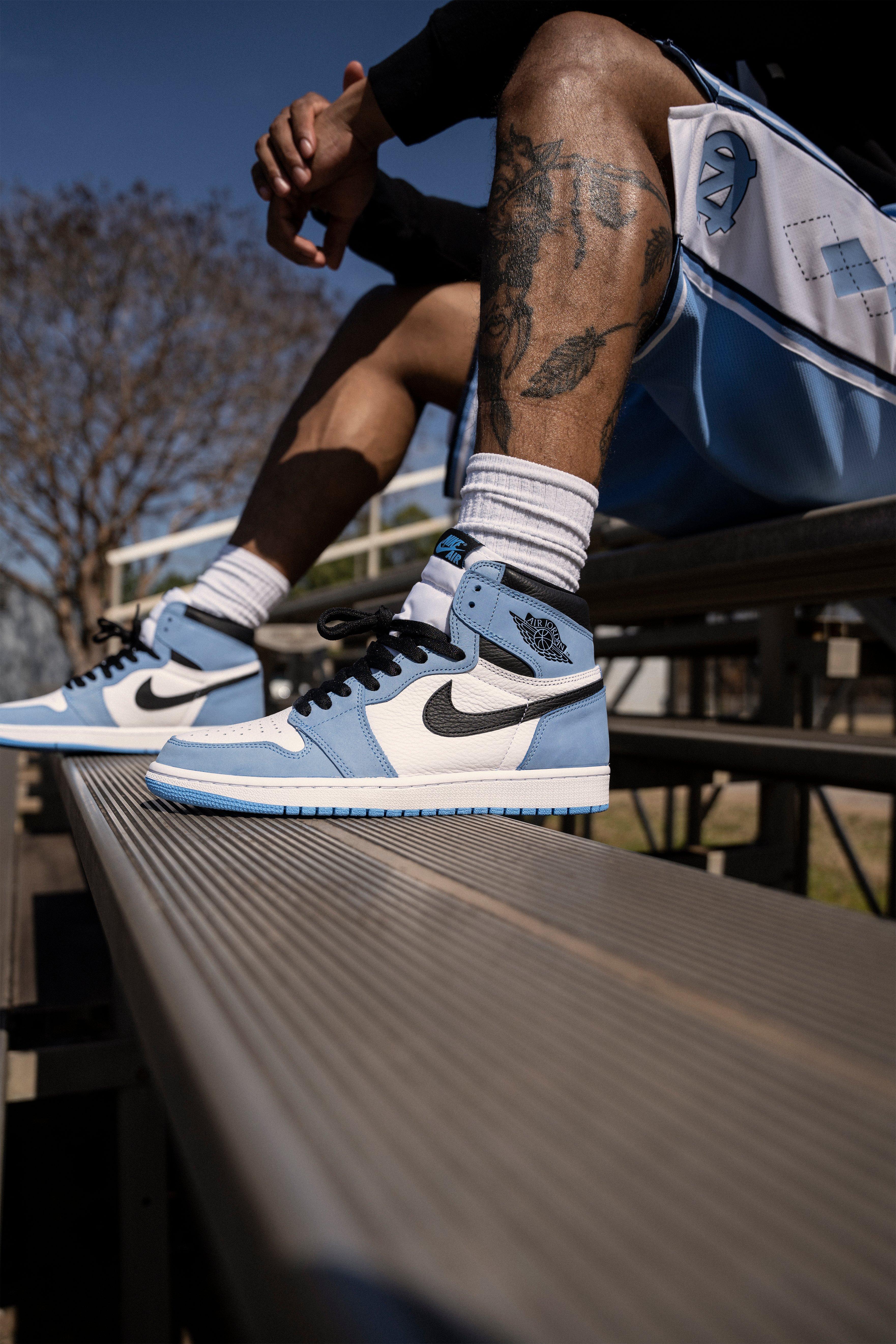 blue black and white jordan 1 outfit