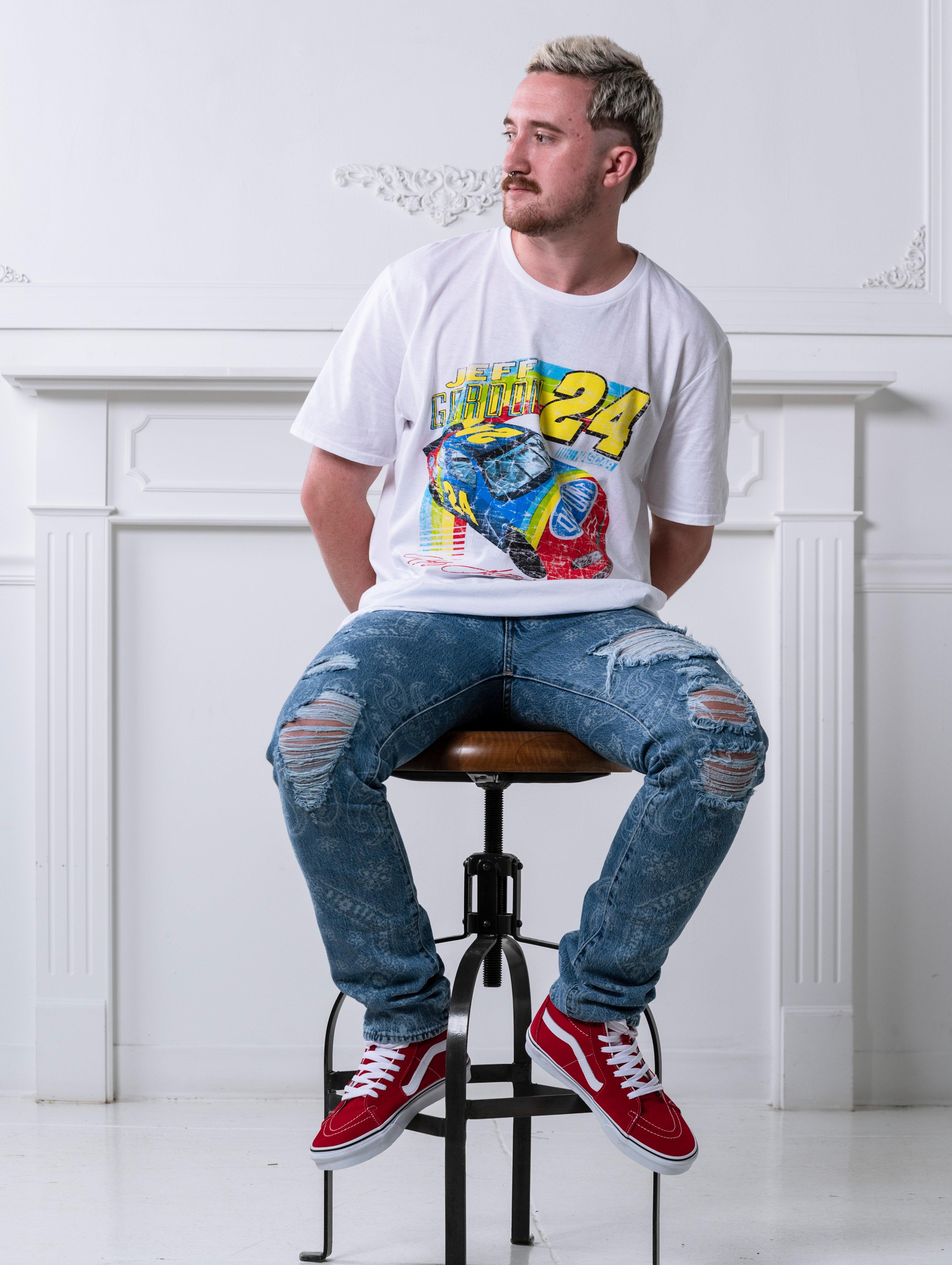 Man in Levi's and Jeff Gordan shirt