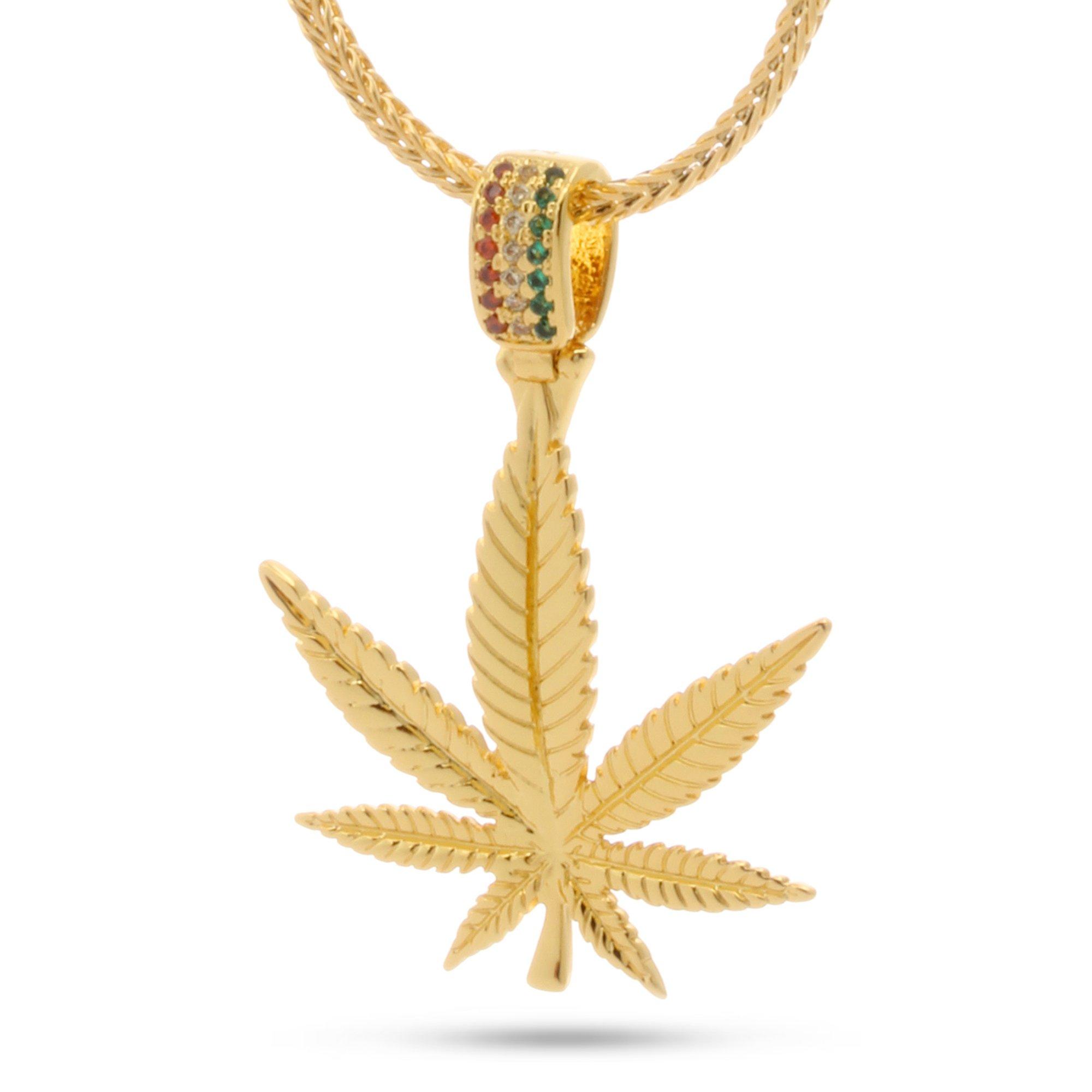 King Ice Weed Leaf Necklace - GOLD Thumbnail View 1