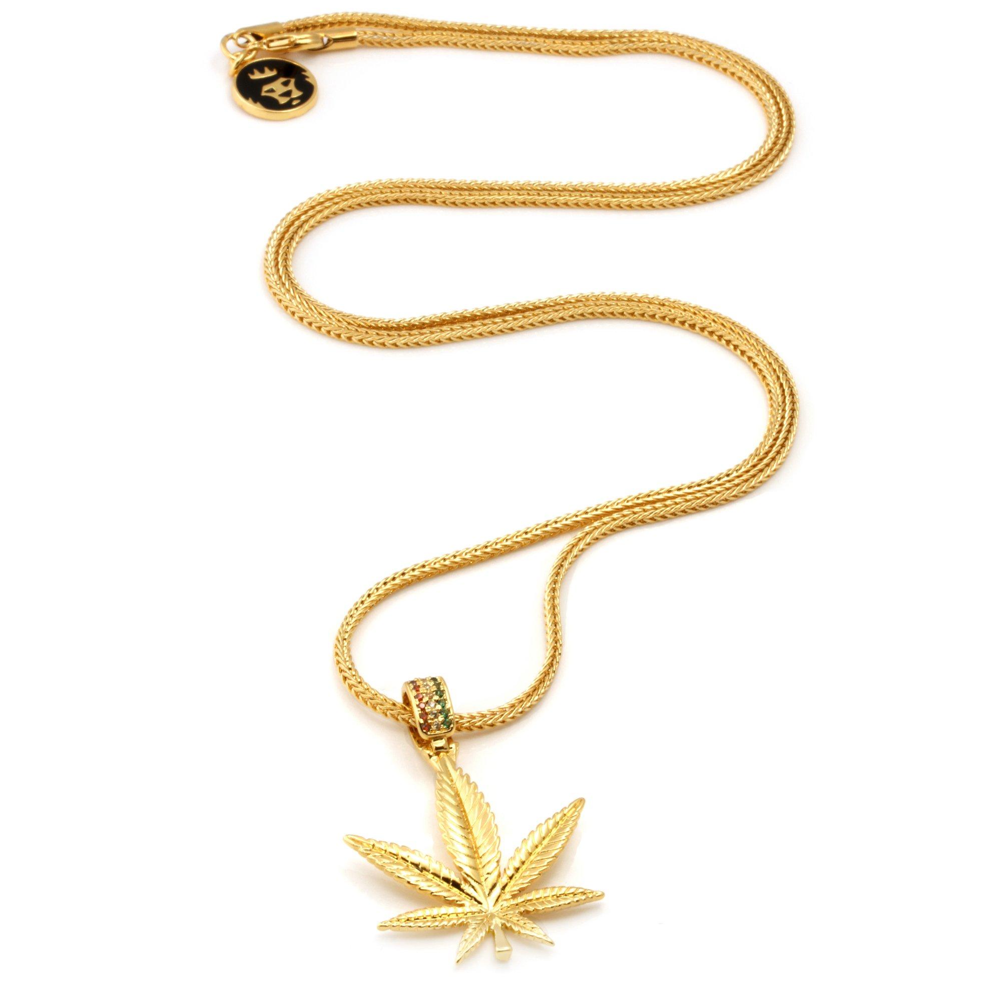 King Ice Weed Leaf Necklace - GOLD Thumbnail View 3