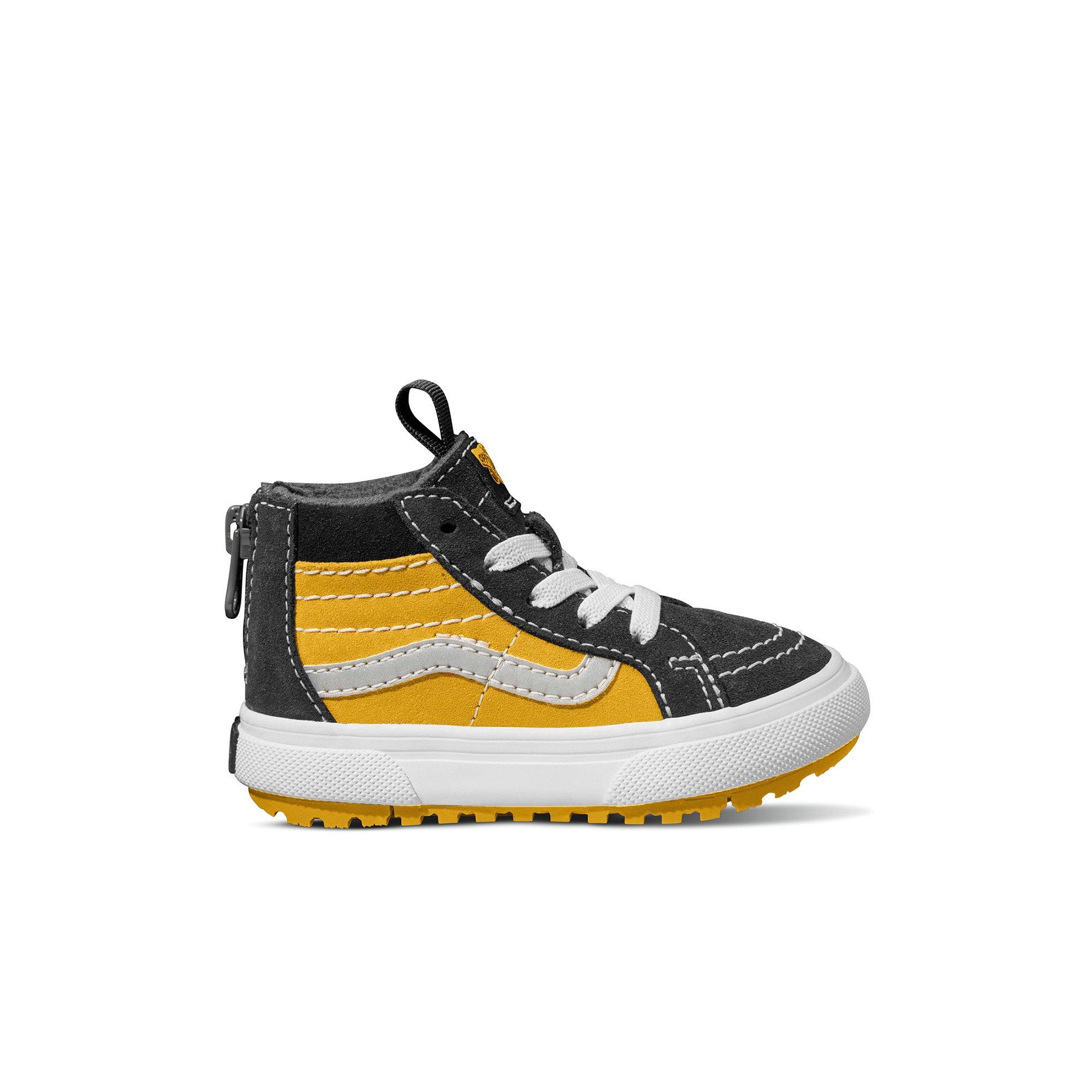 Yellow and black hot sale high top vans