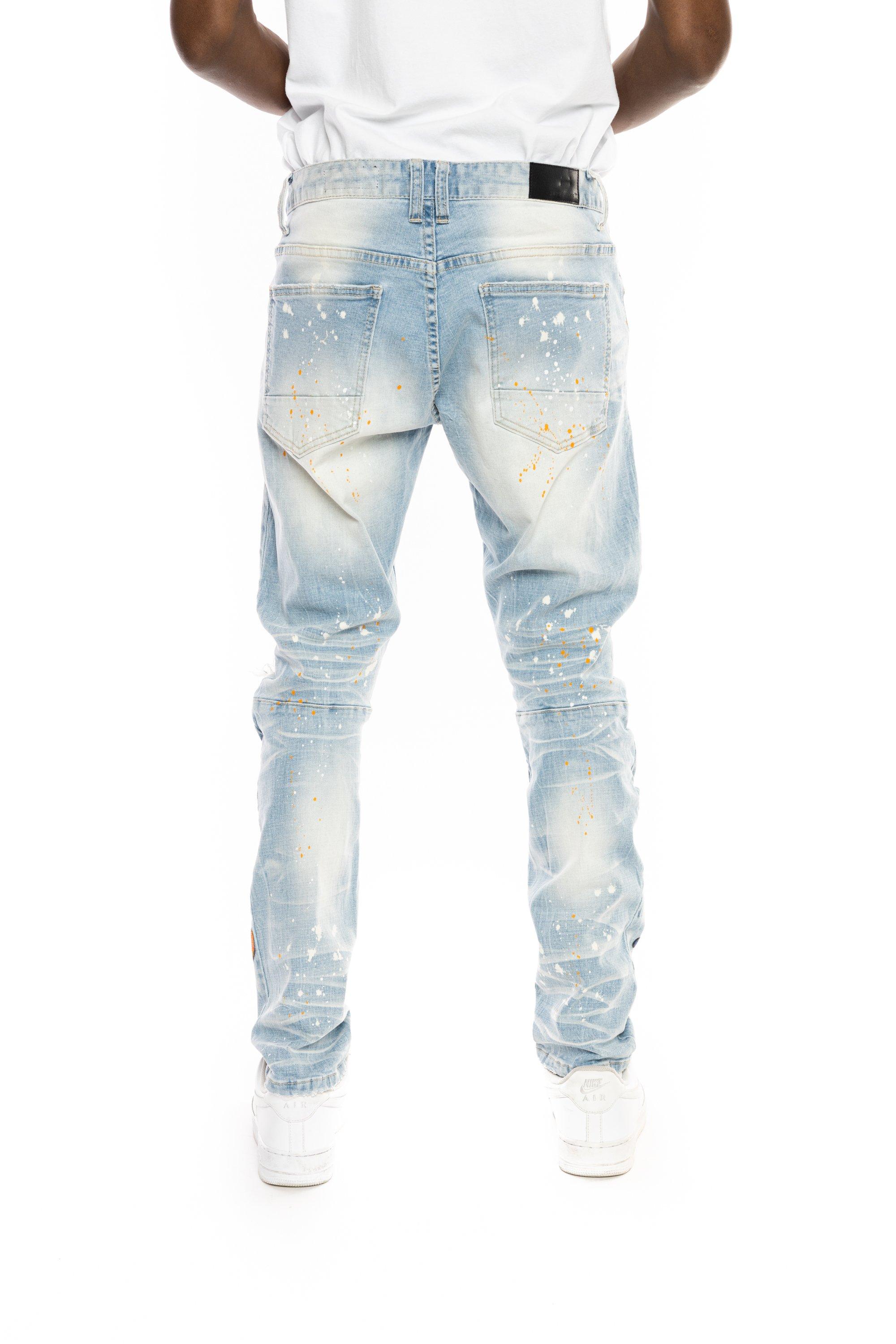 Smoke Rise Men's Blue Washed Slim Fit Speckle Pants-Blue - BLUE Thumbnail View 2