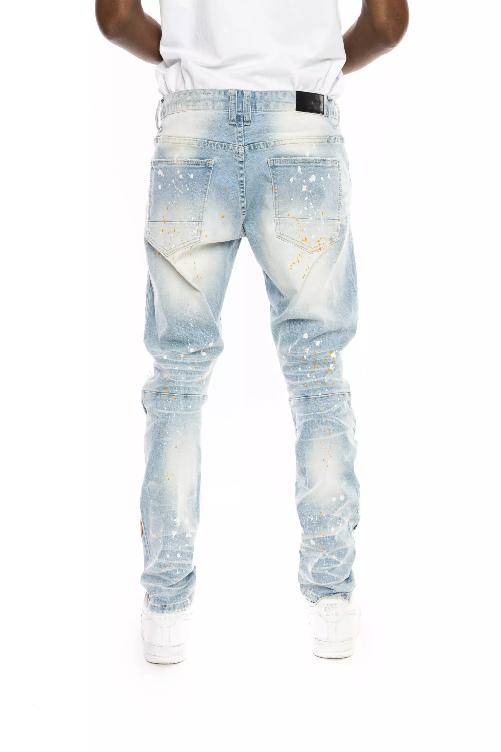 Smoke Rise Men's Blue Washed Slim Fit Speckle Pants-Blue - BLUE