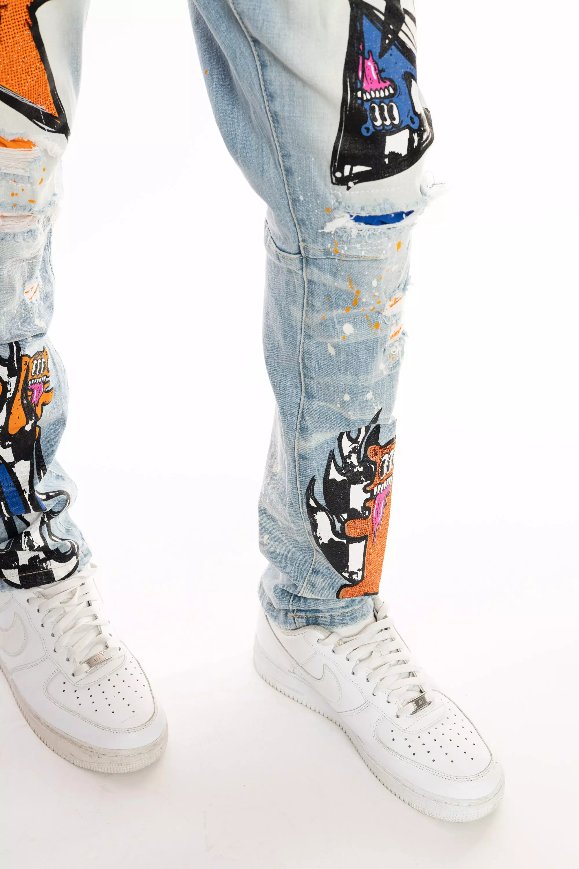 Smoke Rise Men's Blue Washed Slim Fit Speckle Pants-Blue - BLUE