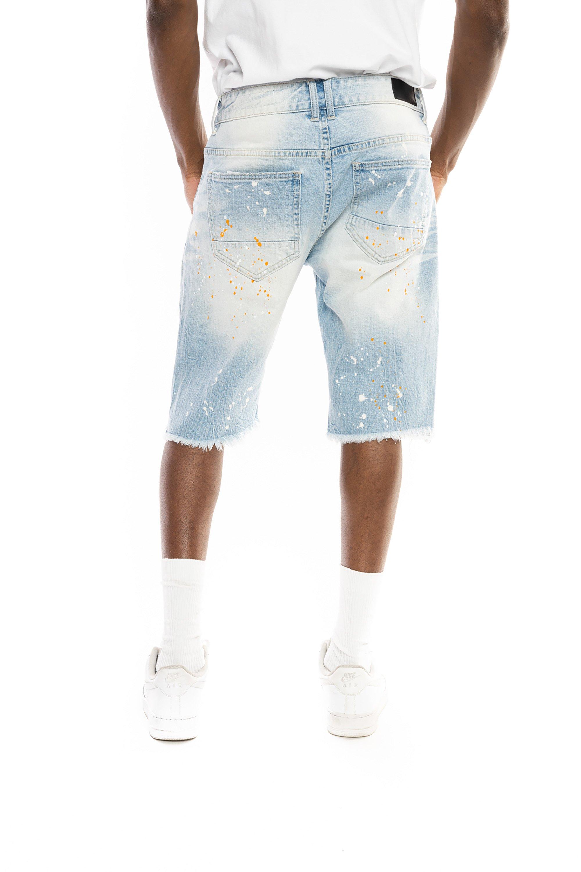 Smoke Rise Men's Speckle Blue Slim Fit Denim Shorts - BLUE Thumbnail View 2