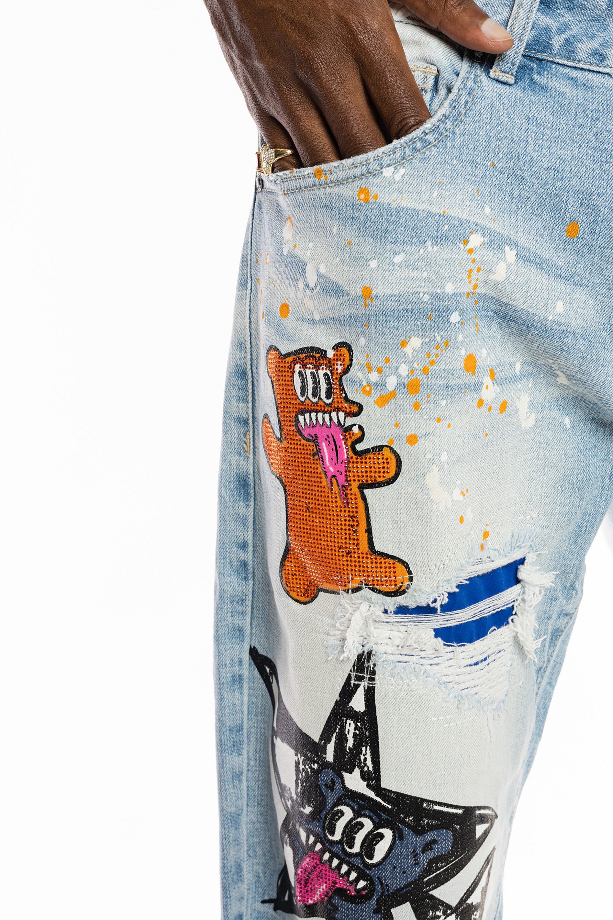 Smoke Rise Men's Speckle Blue Slim Fit Denim Shorts - BLUE Thumbnail View 5