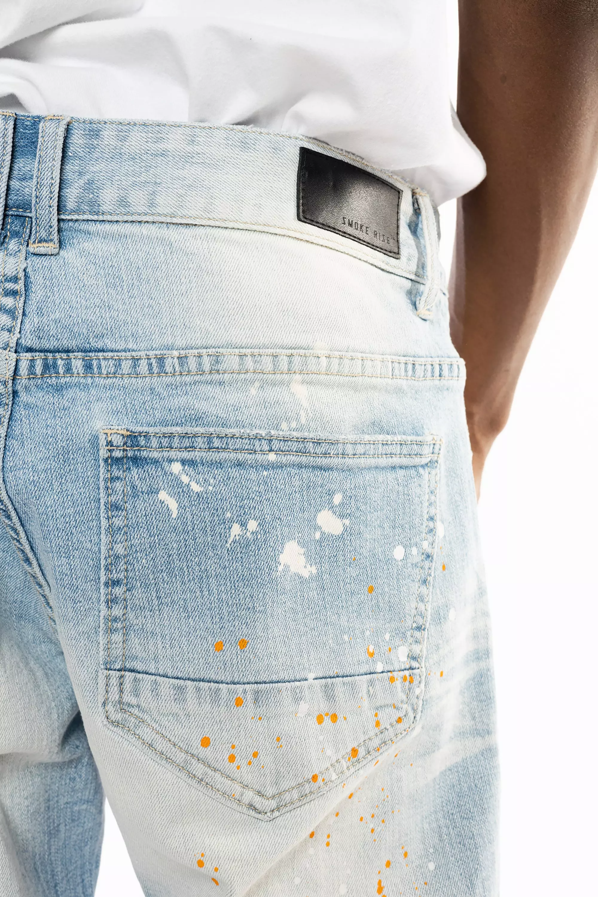 Smoke Rise Men's Speckle Blue Slim Fit Denim Shorts - BLUE