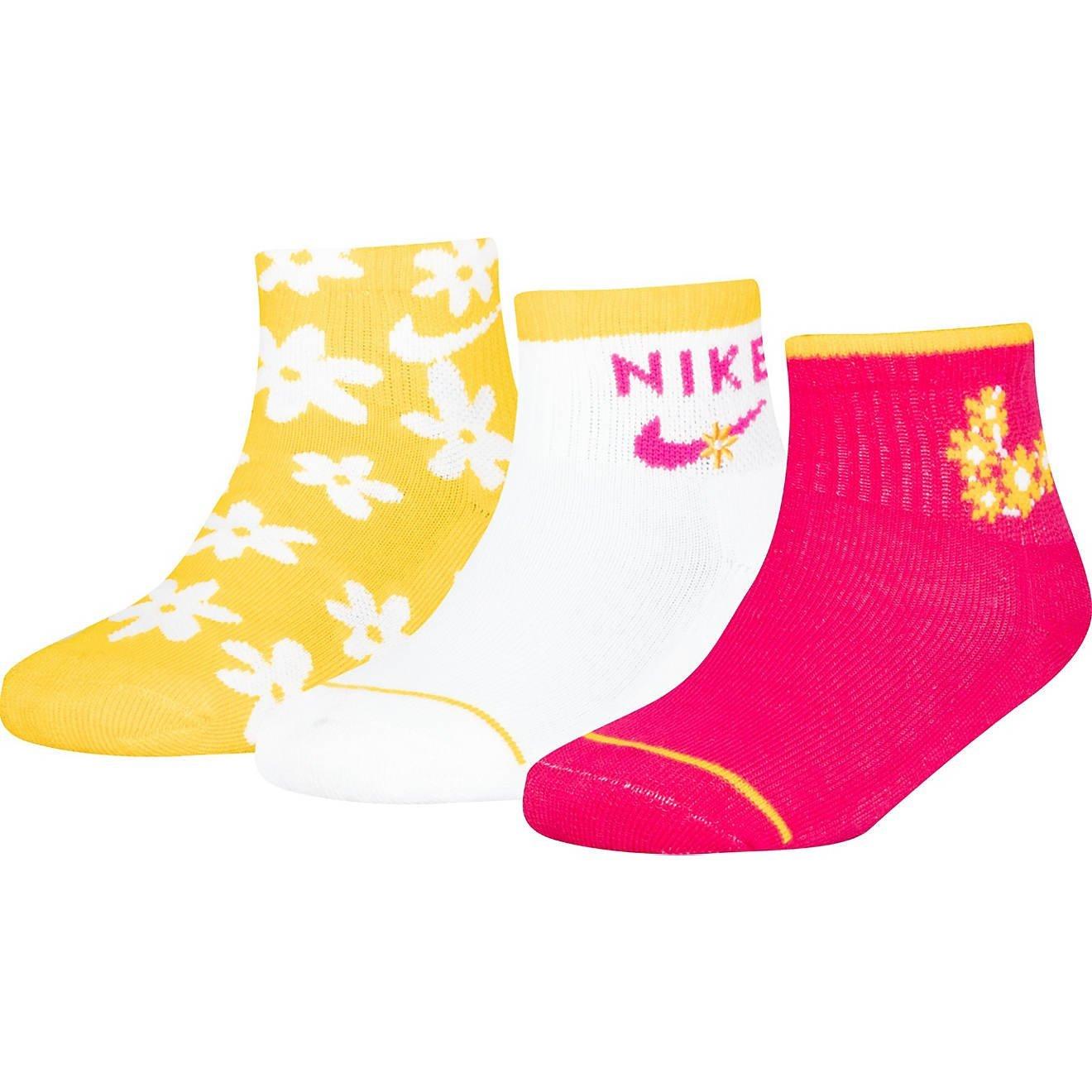 Nike Little Girls' Floral Quarter Socks-3PK-Multi-Color - Hibbett