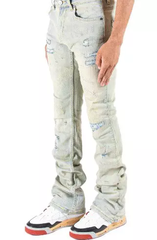 Serenede Men's Tierra Skinny Fit Light Wash Stack Jeans - BLUE
