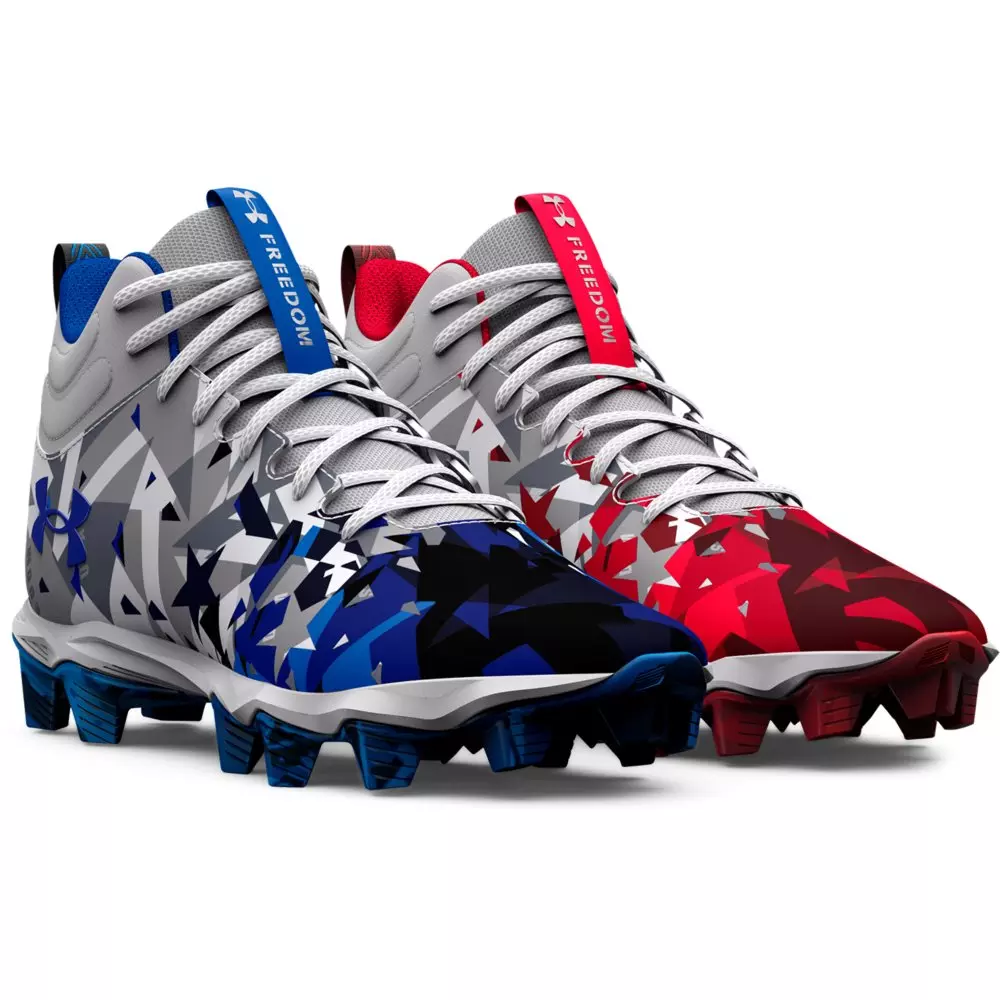 Under Armour Spotlight Franchise RM "USA" Grade School Boys' Football Cleat - WHITE/RED/BLUE