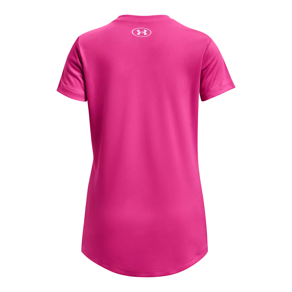 Under Armour Big Girls' Tech Twist Wordmark Tee-Pink - PURPLE