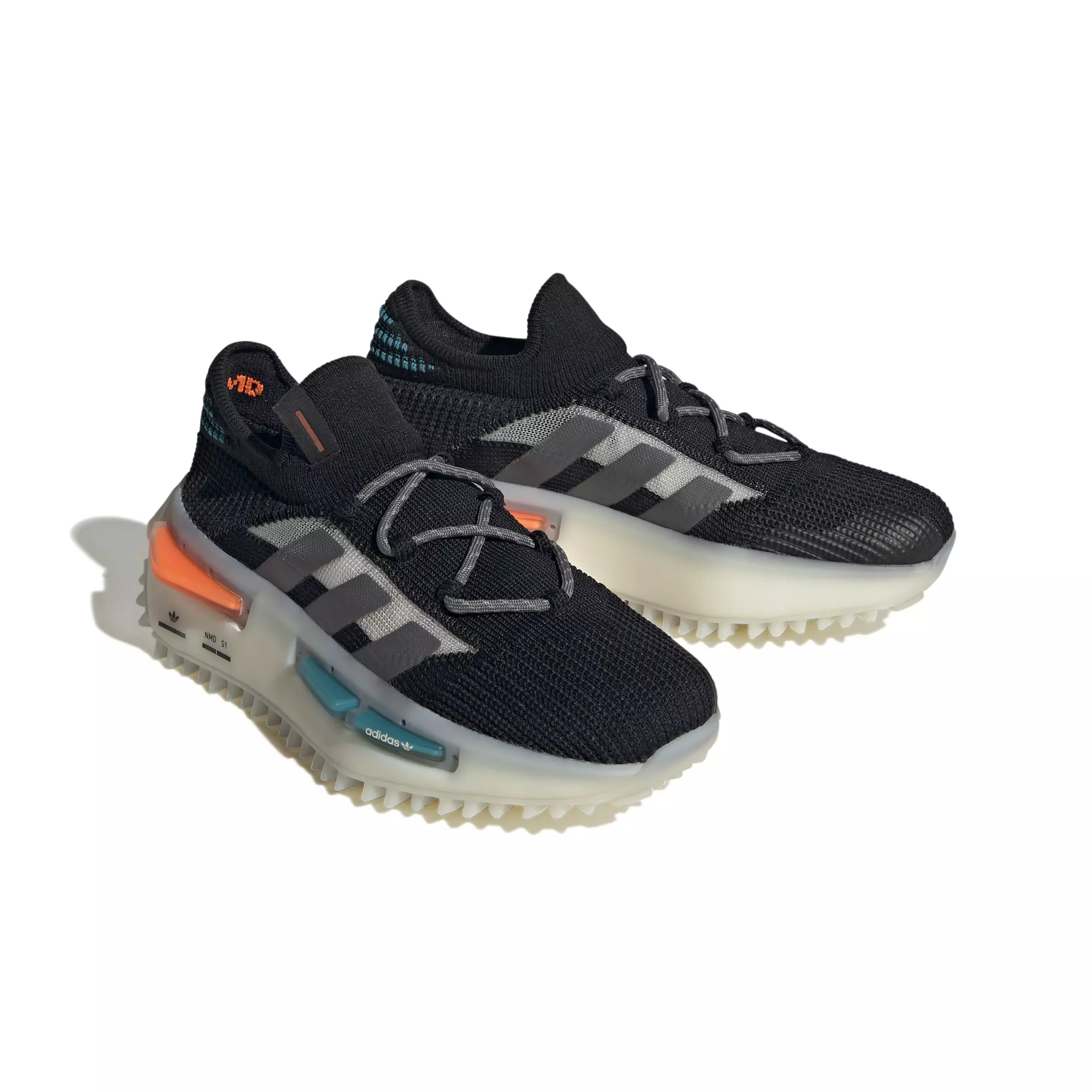adidas Originals NMD_S1 "Black Teal Orange" Grade School Kids' Shoe - Black/Grey/White
