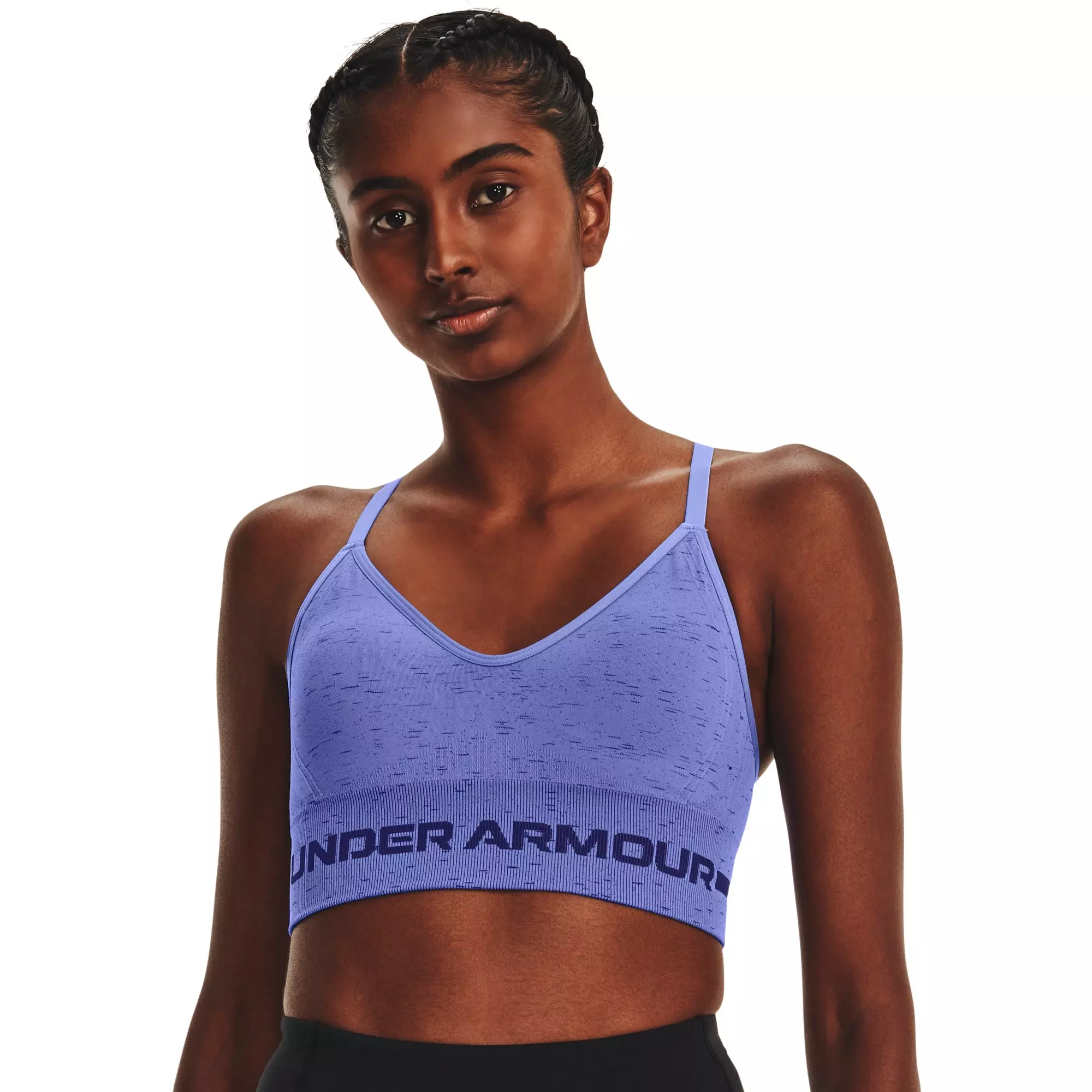 Under Armour Women's Seamless Heather Sports Bra-Blue - BLUE