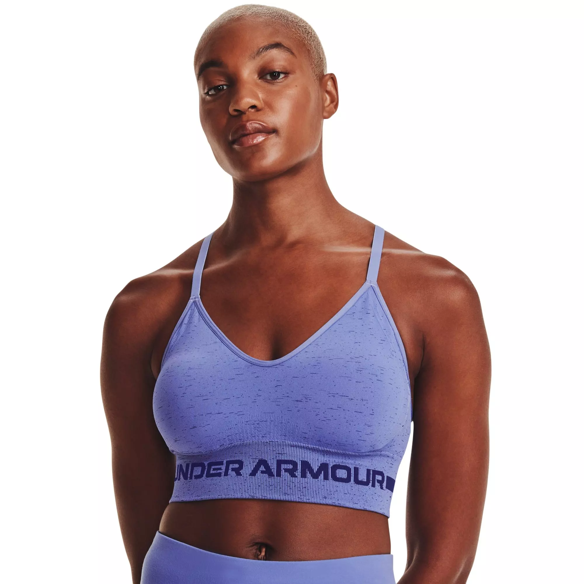 Under Armour Women's Seamless Heather Sports Bra-Blue - BLUE