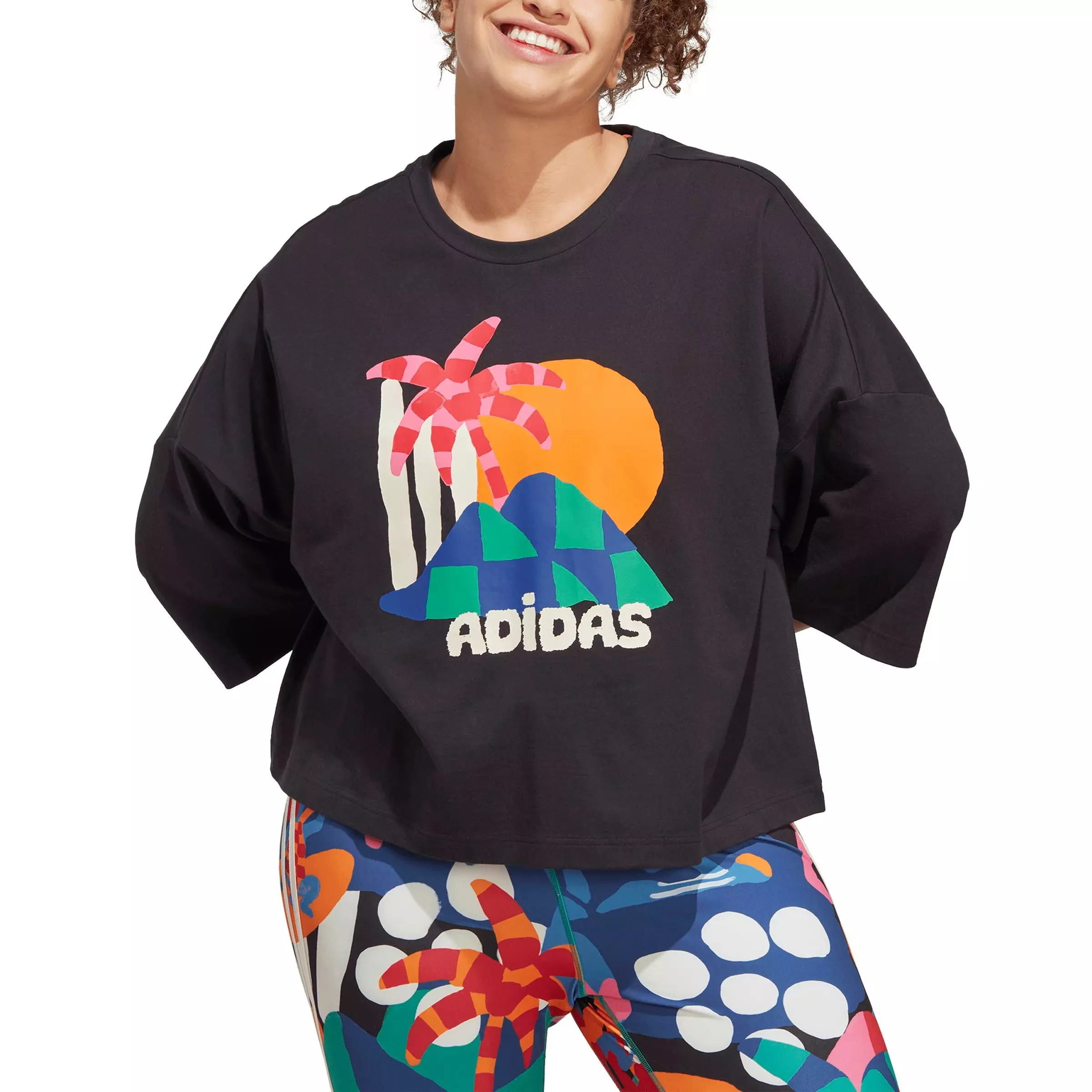 adidas Women's x FARM Rio Crop Tee-Multi-Color - MULTI-COLOR