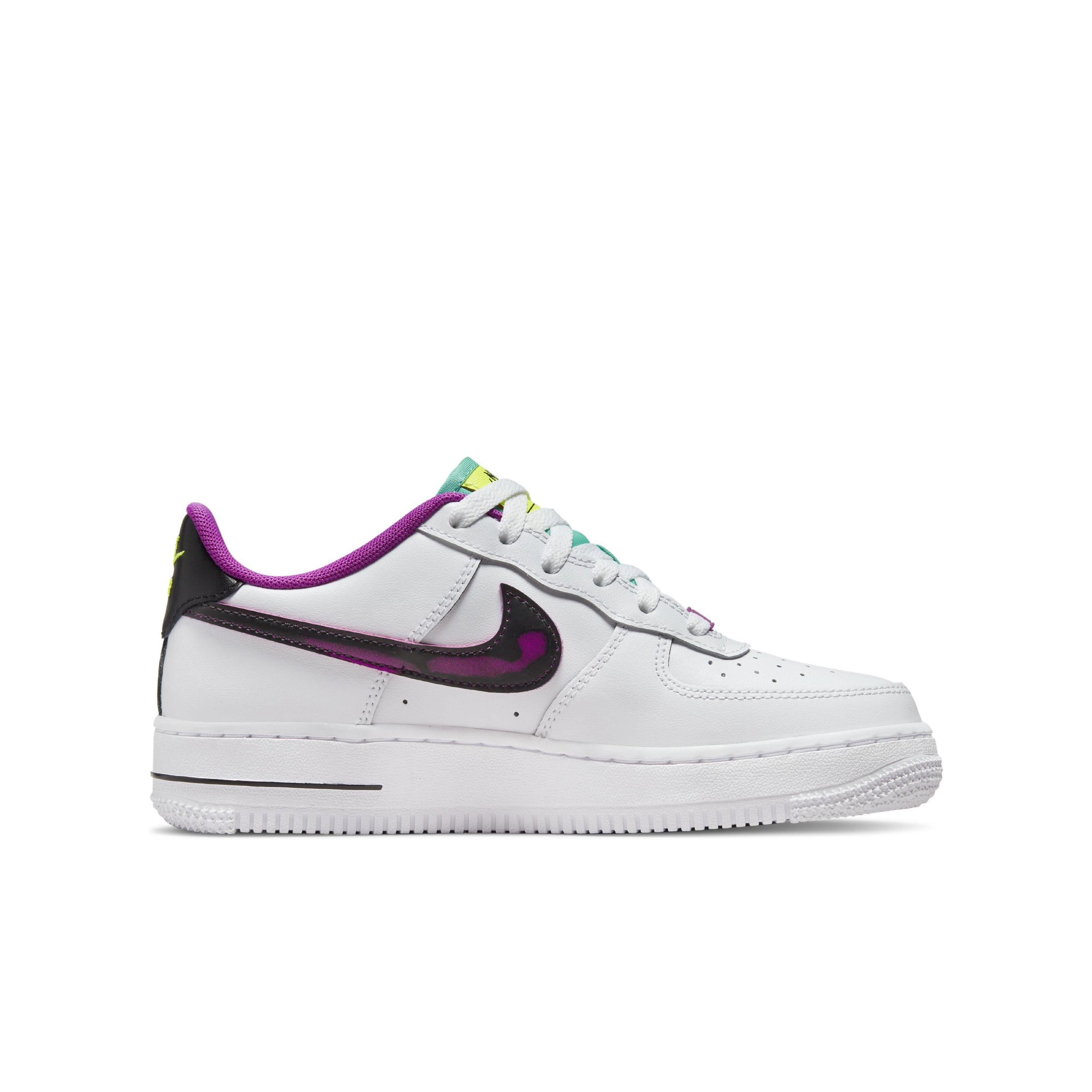 Nike Air Force 1 LV8 White/Black/Vivid Purple/Light Menta Grade School  Boys' Shoe