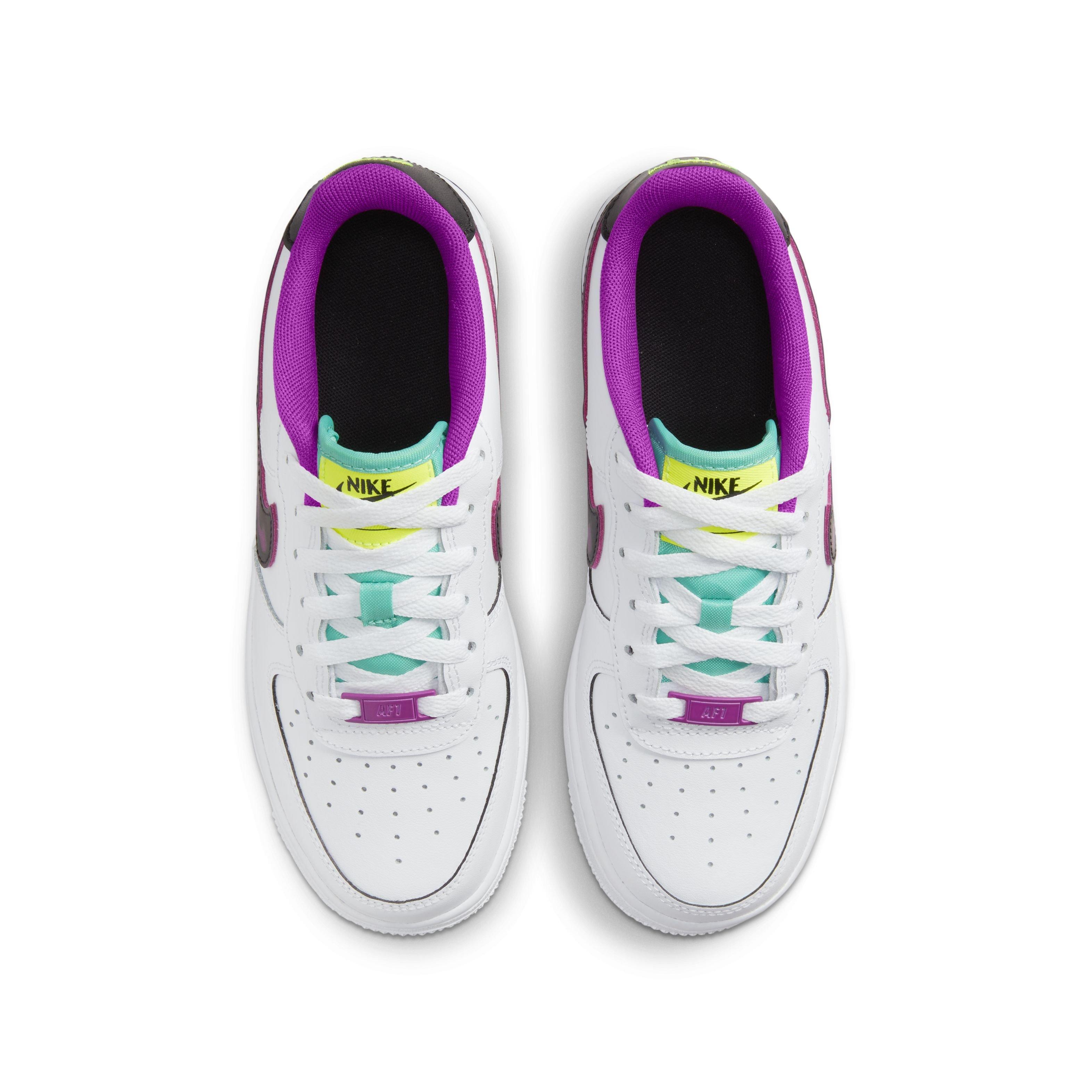 Nike Big Kids Air Force 1 Lv8 (white / black-vivid purple-light menta)