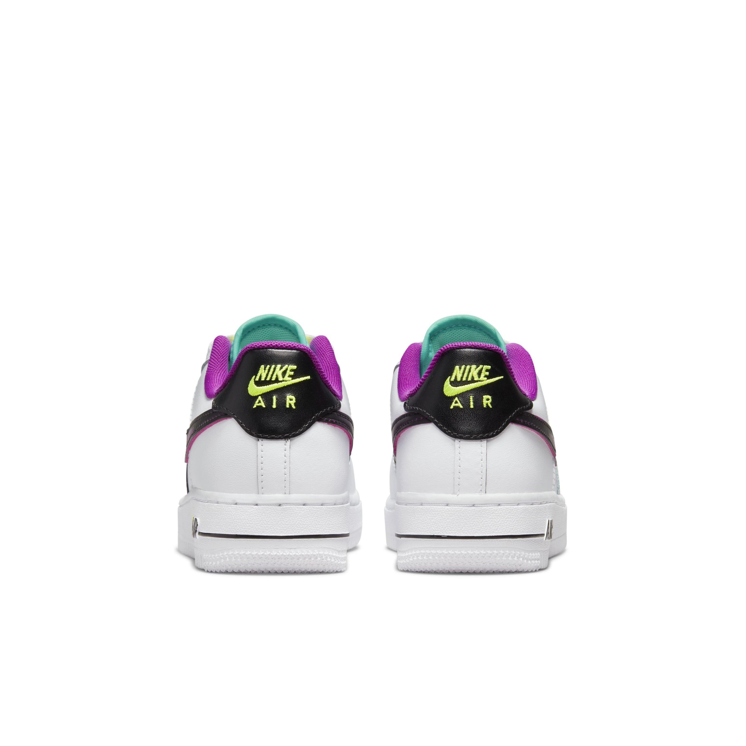 nike big kids air force 1 lv8 white black vivid purple light menta