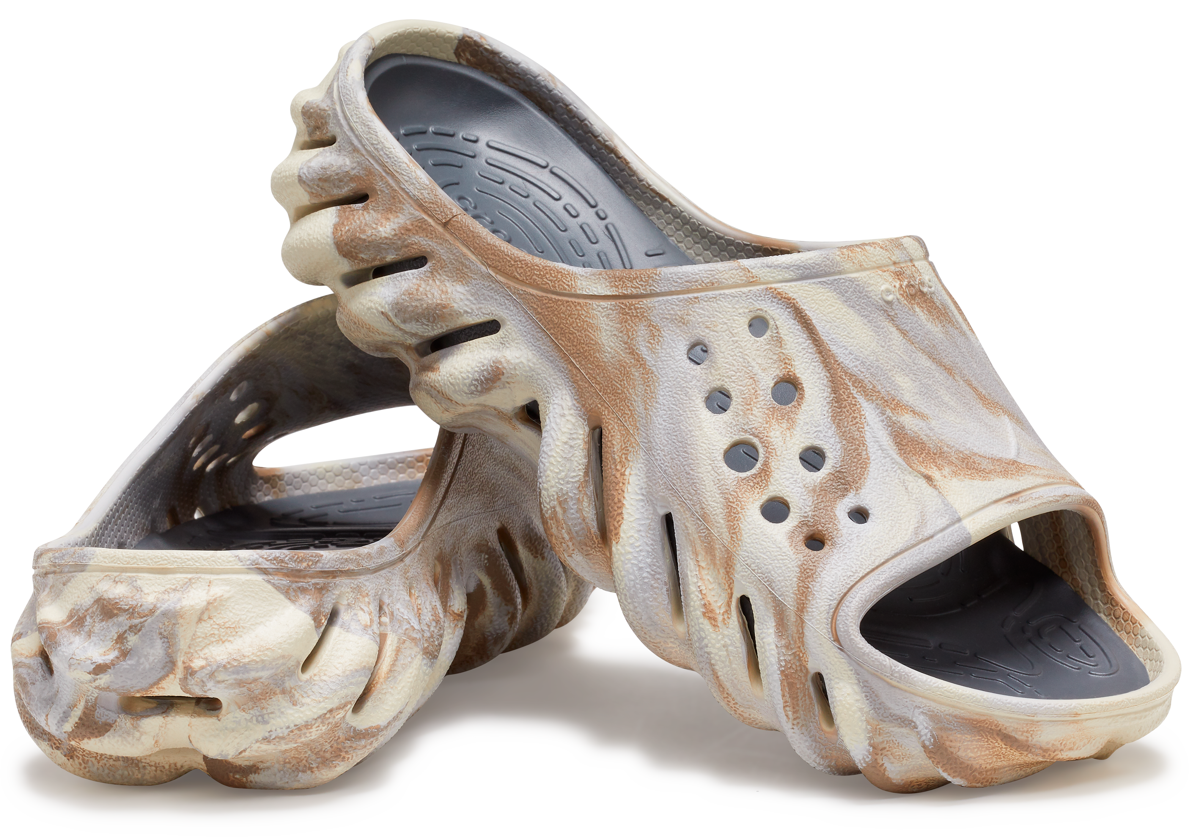 Crocs Echo Marbled "Bone/Multi" Preschool Kids' Slide - BONE Thumbnail View 6