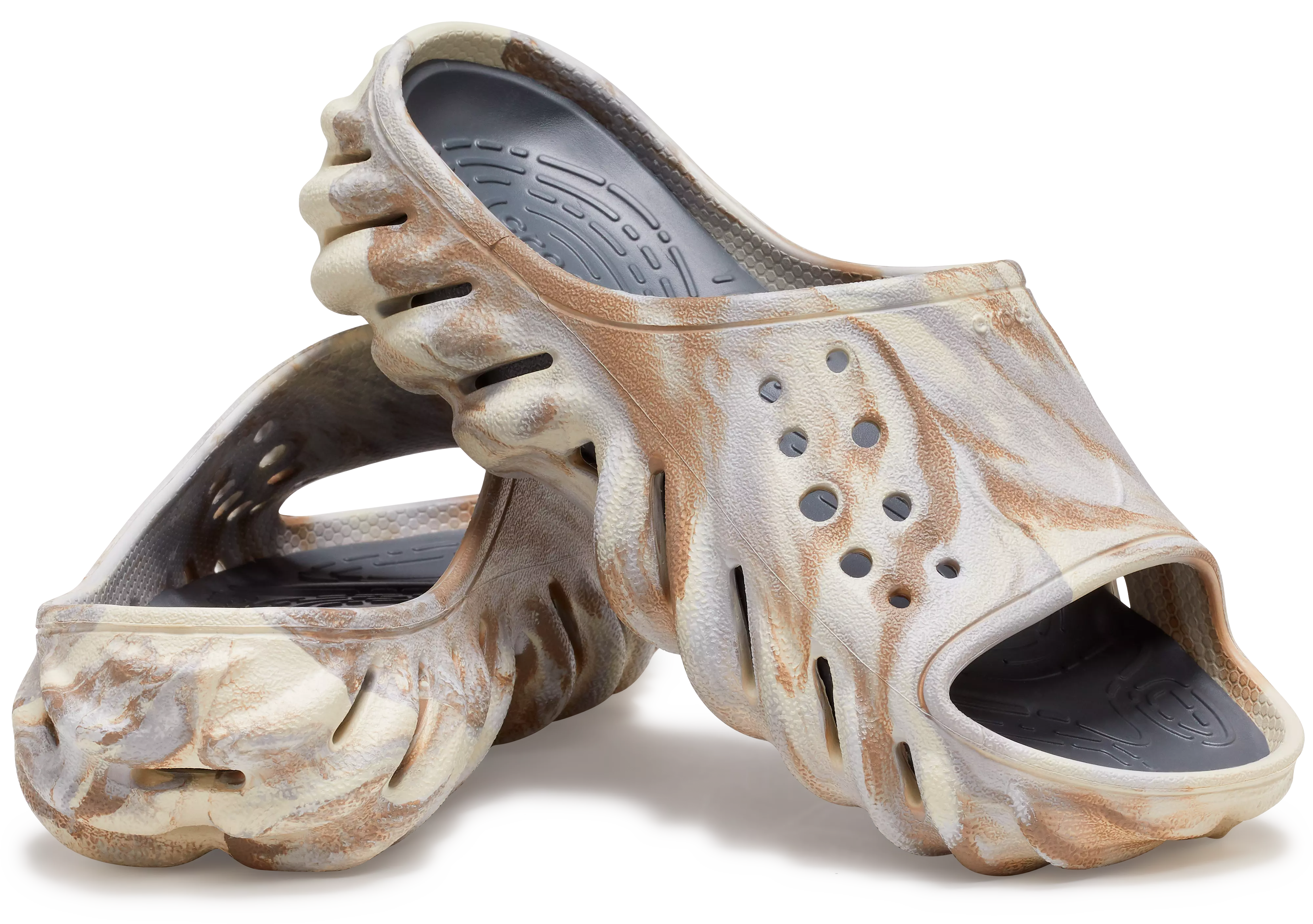 Crocs Echo Marbled "Bone/Multi" Preschool Kids' Slide - BONE