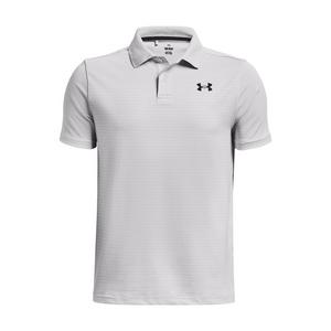 Under Armour Big Boys' Performance Stripe Golf Polo-Grey/Black/White