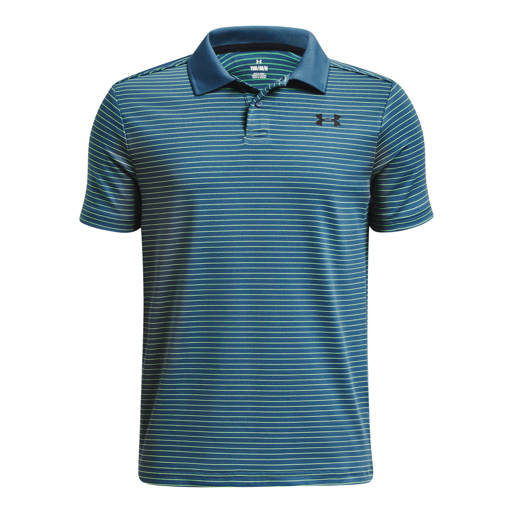 Under Armour Big Boys' Performance Stripe Golf Polo-Blue/Black/Green - BLUE/BLACK/GREEN Thumbnail View 1