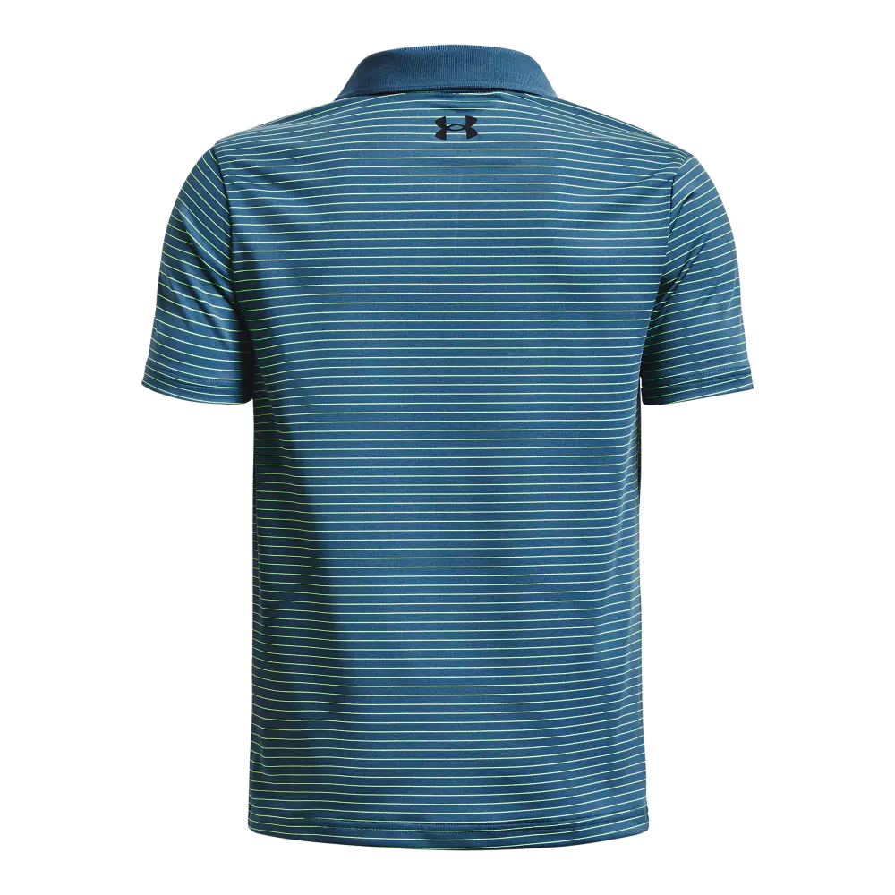 Under Armour Big Boys' Performance Stripe Golf Polo-Blue/Black/Green - BLUE/BLACK/GREEN