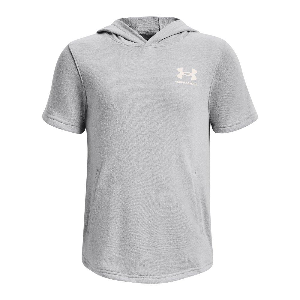 Under Armour Rival Terry Logo Short Sleeve Hoodie Black White - S