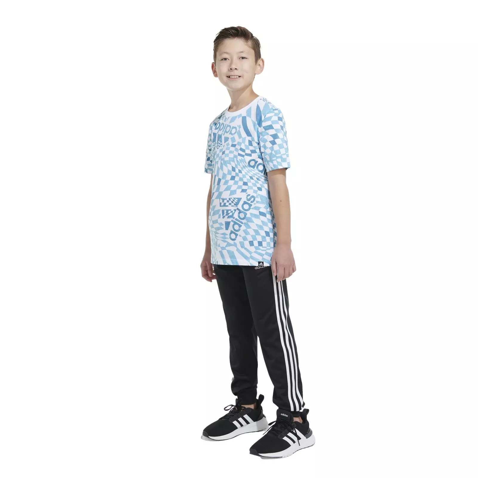adidas Big Boys' Love Checker Tee - BLUE