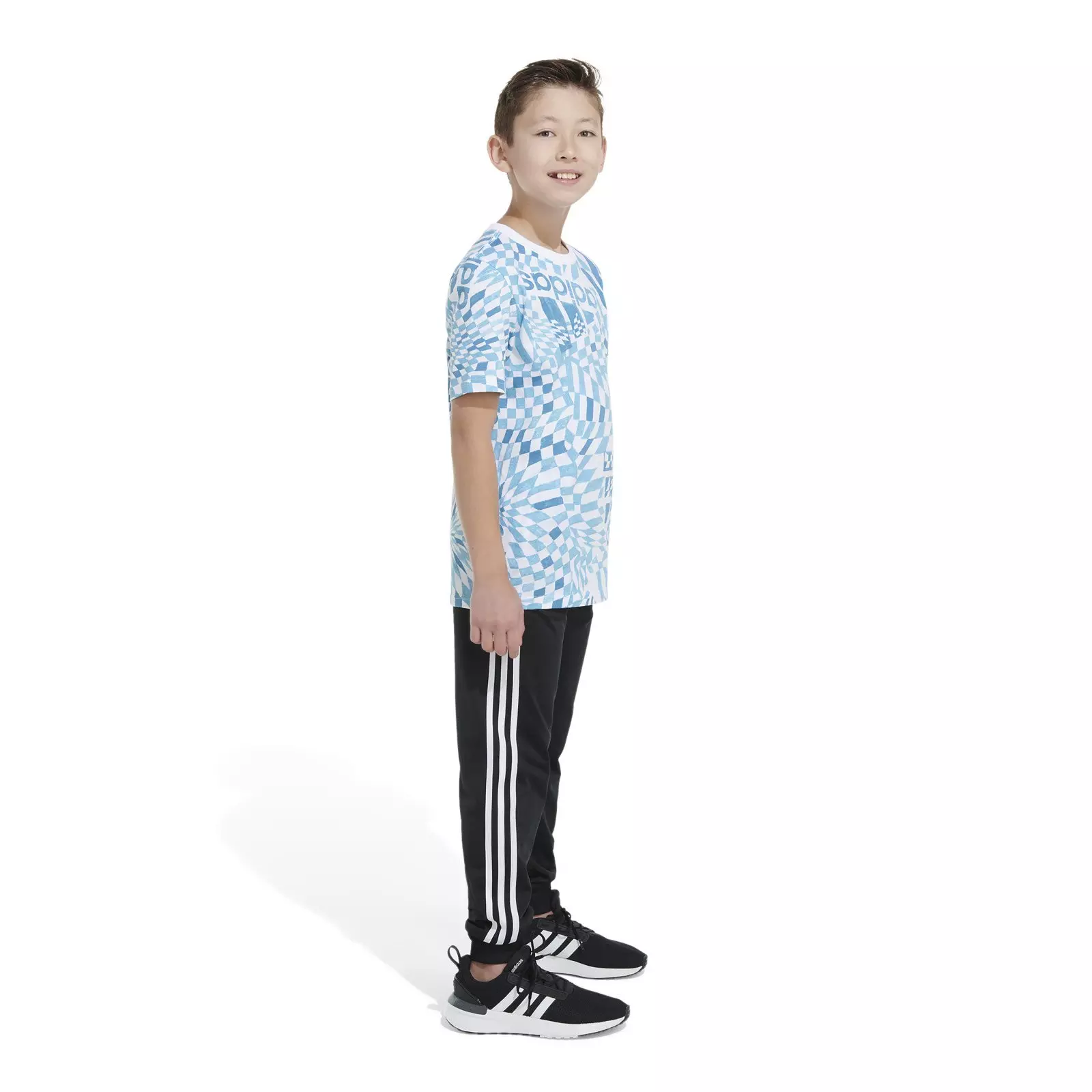 adidas Big Boys' Love Checker Tee - BLUE
