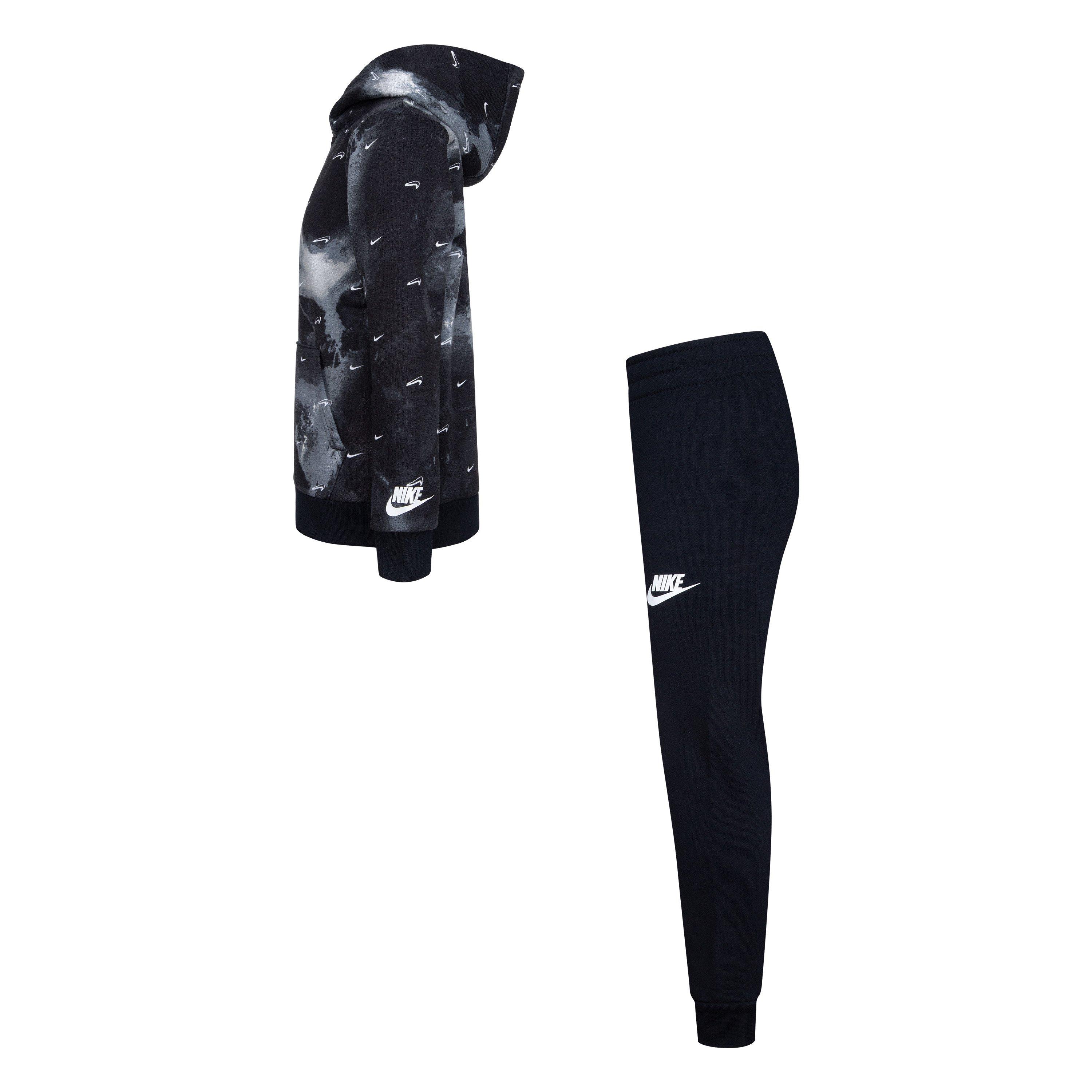 Nike Little Boys' Sportswear Club Seasonal Fleece Hoodie Set - BLACK/WHITE Thumbnail View 3