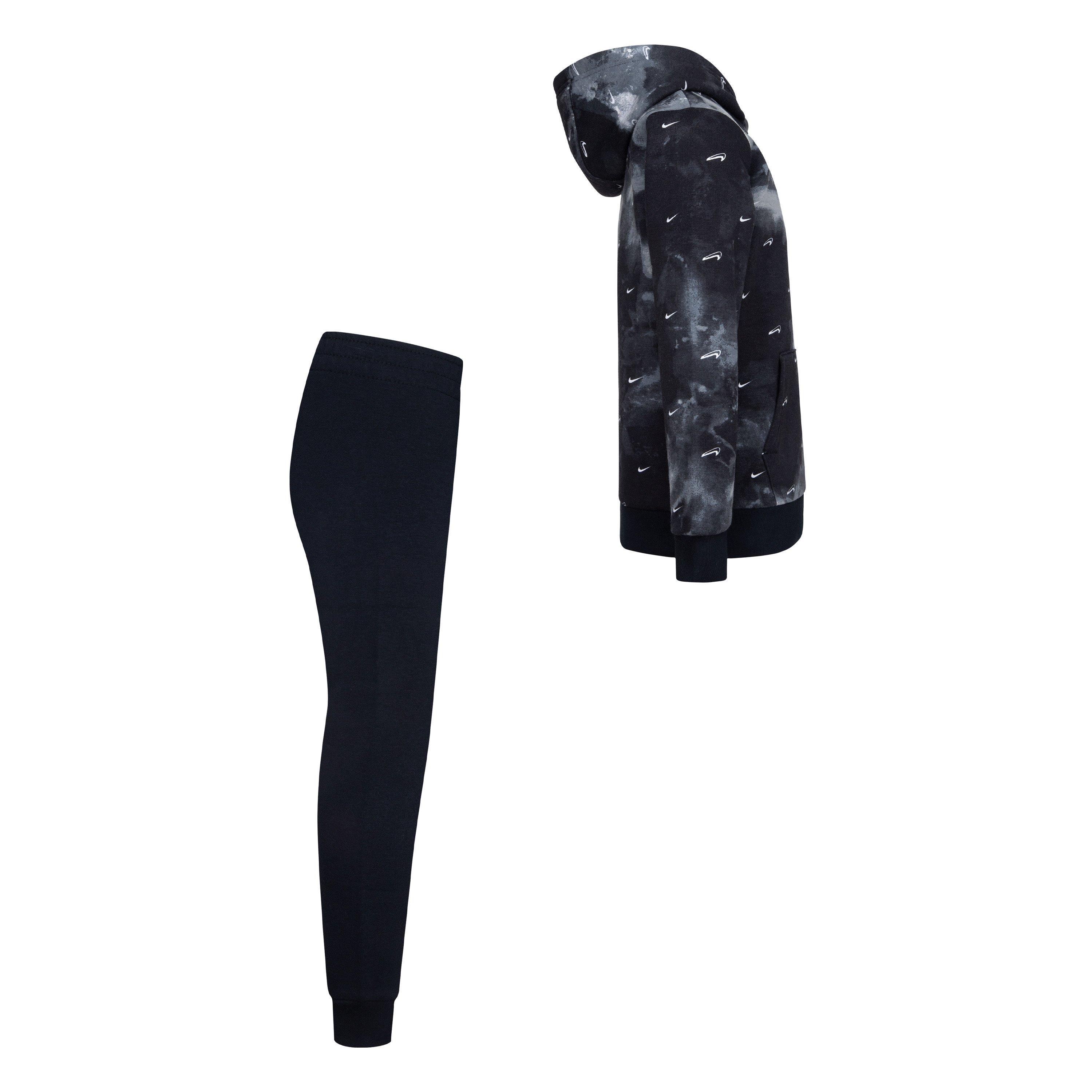 Nike Little Boys' Sportswear Club Seasonal Fleece Hoodie Set - BLACK/WHITE Thumbnail View 4