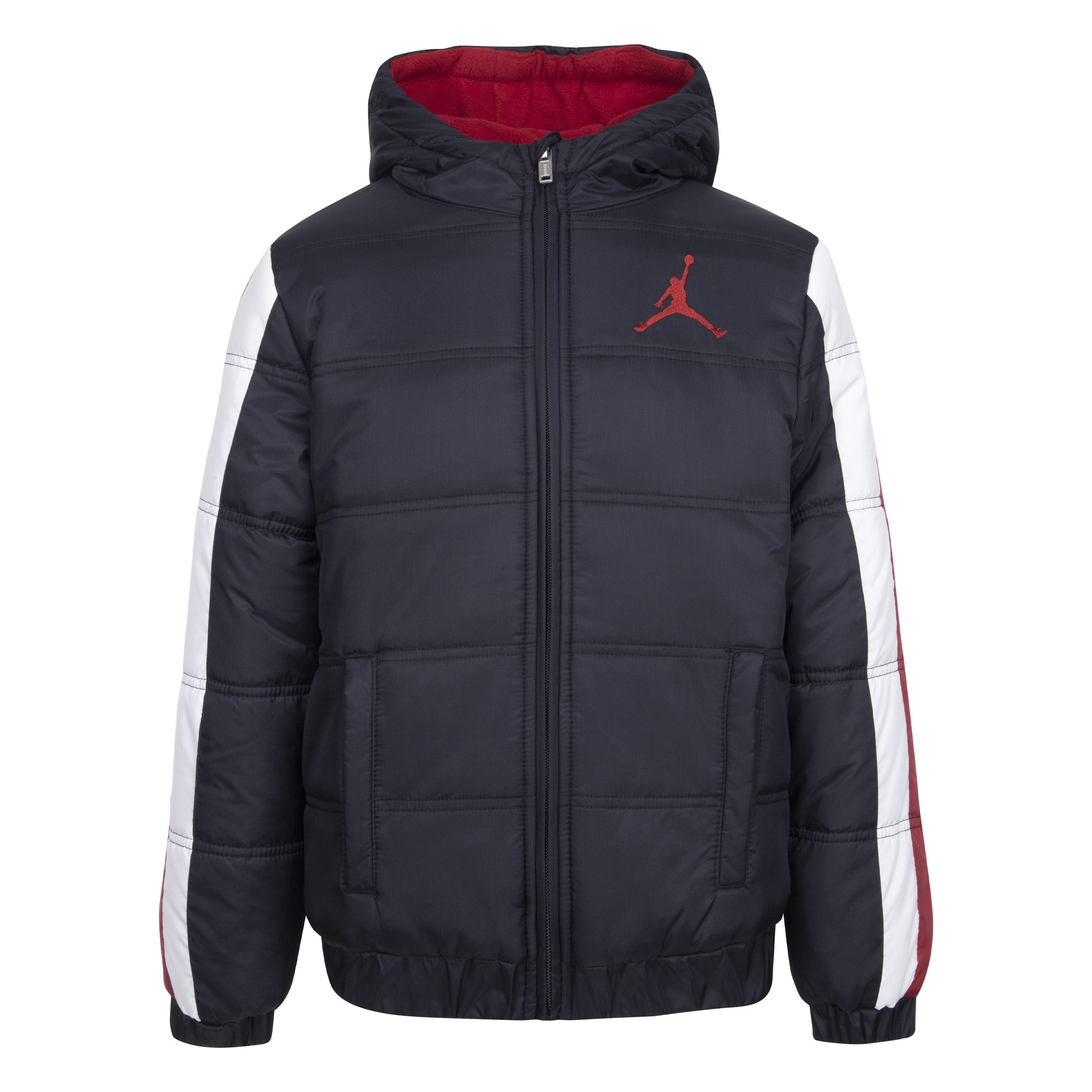 Jordan Big Boys' Nylon Puffer Jacket-Black/Red - Hibbett | City Gear