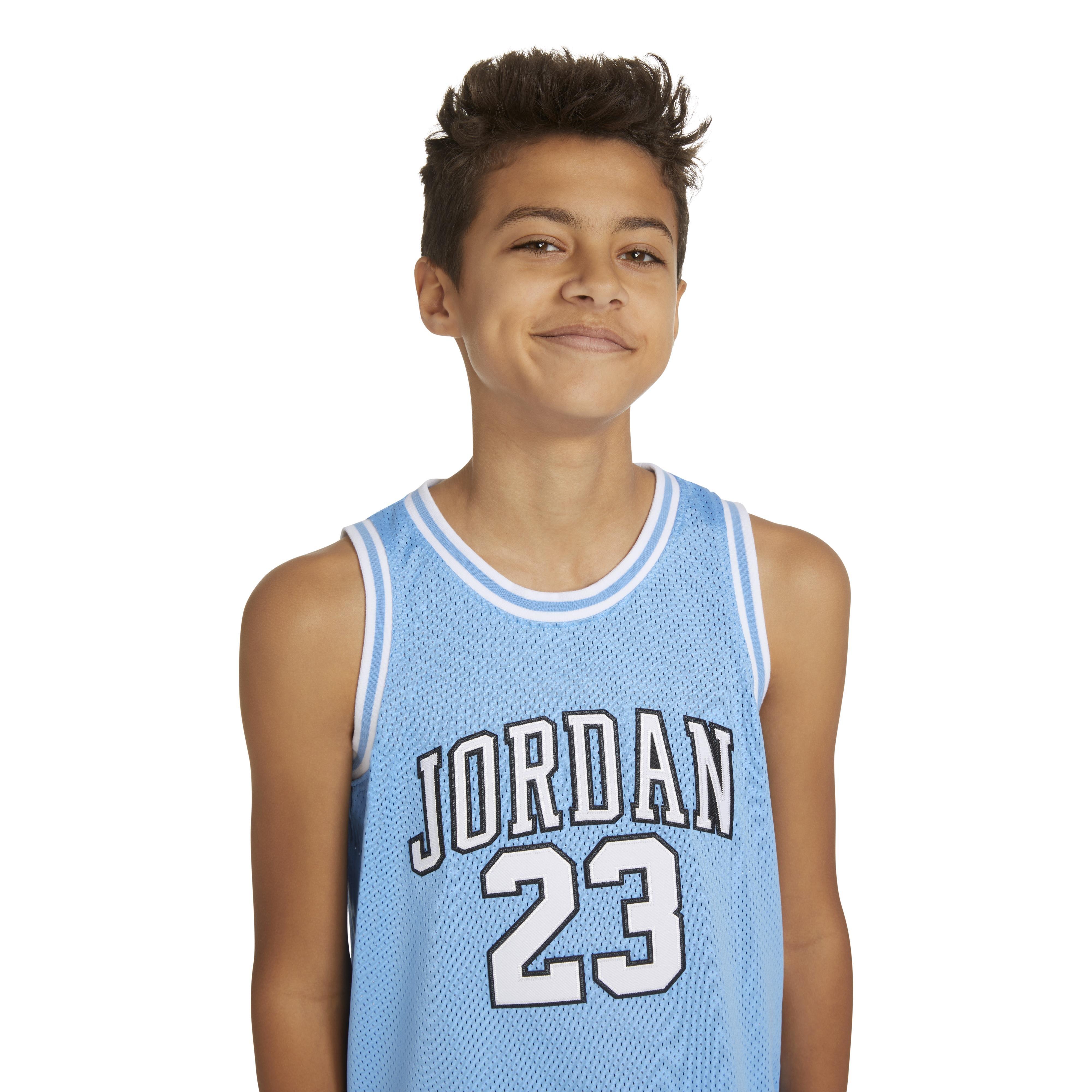 Jordan Big Boys' 23 Pinstripe Jersey, White/Blue, Size: Small, Polyester