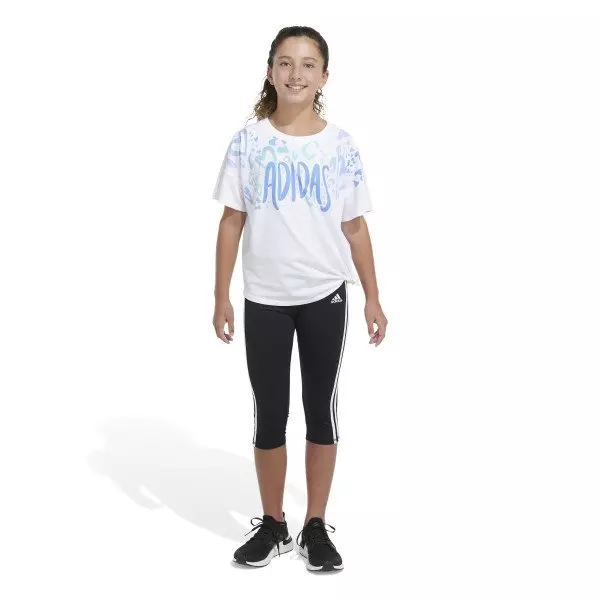 adidas Big Girls' Loose Fit Front Tie Tee - WHITE