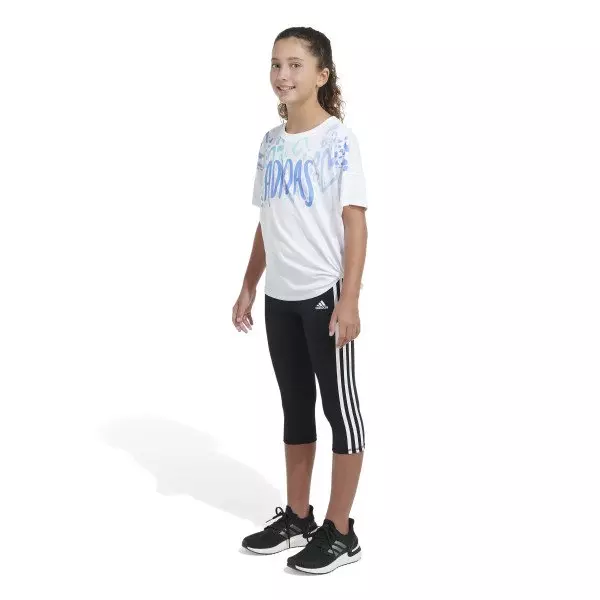 adidas Big Girls' Loose Fit Front Tie Tee - WHITE