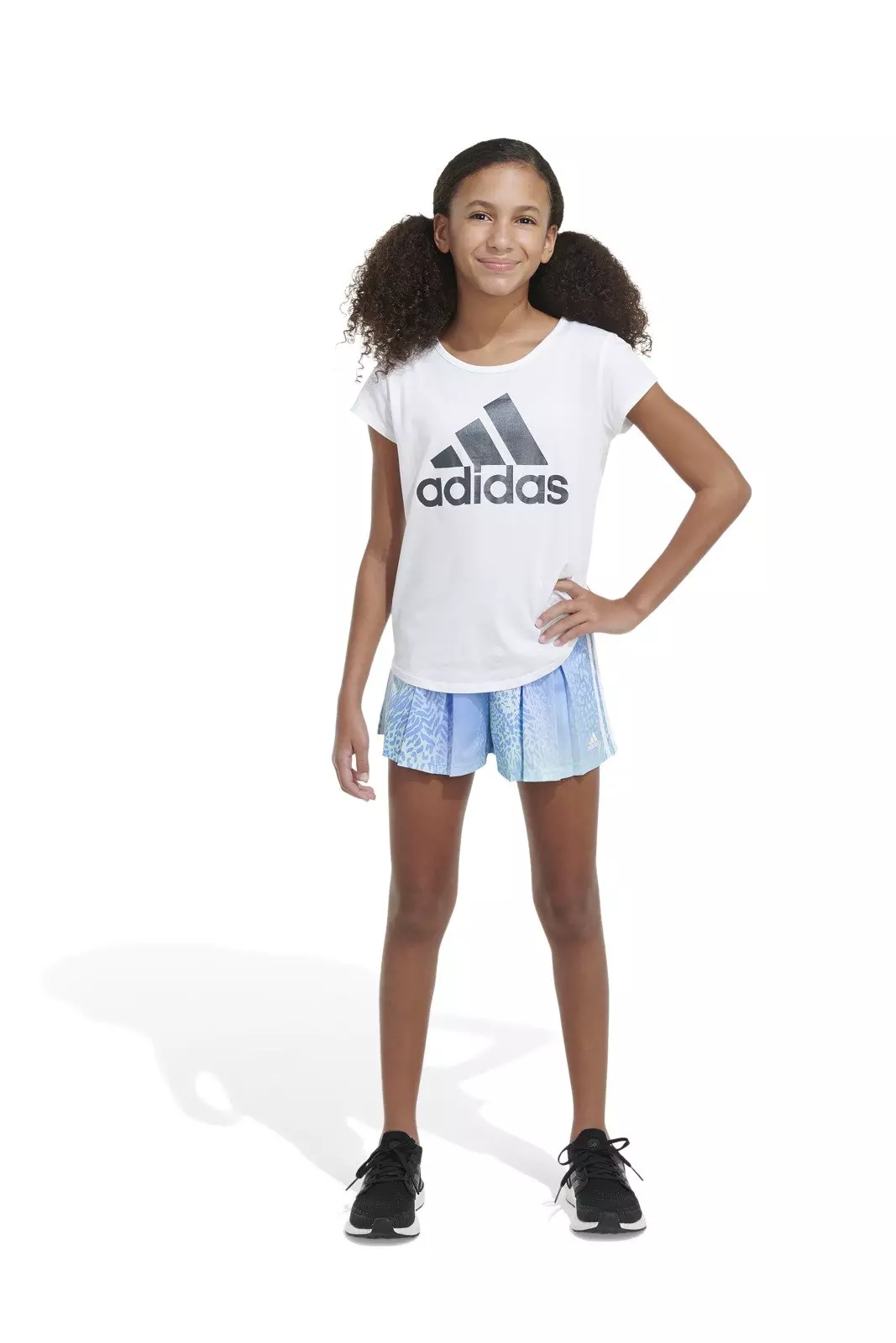 adidas Big Girls' Printed Pleat Dance Shorts - BLUE/GREEN