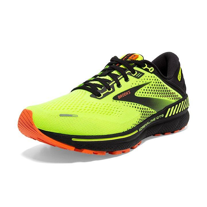 Brooks Adrenaline GTS 22 "Nightlife/Black/Flame" Men's Running Shoe - YELLOW/BLACK Thumbnail View 7