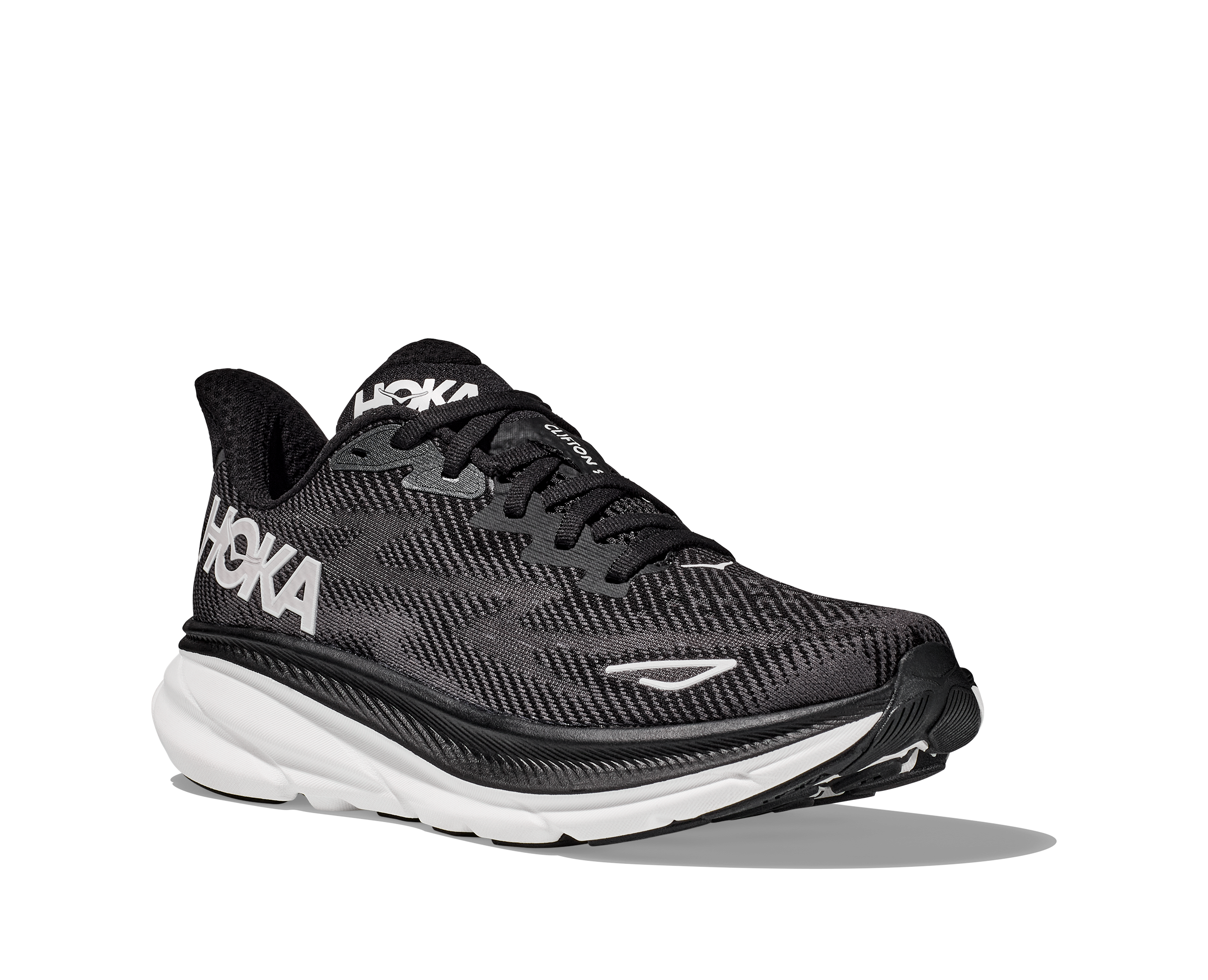 Hoka Clifton 9 "Black/White" Women's Running Shoe - BLACK/WHITE Thumbnail View 7