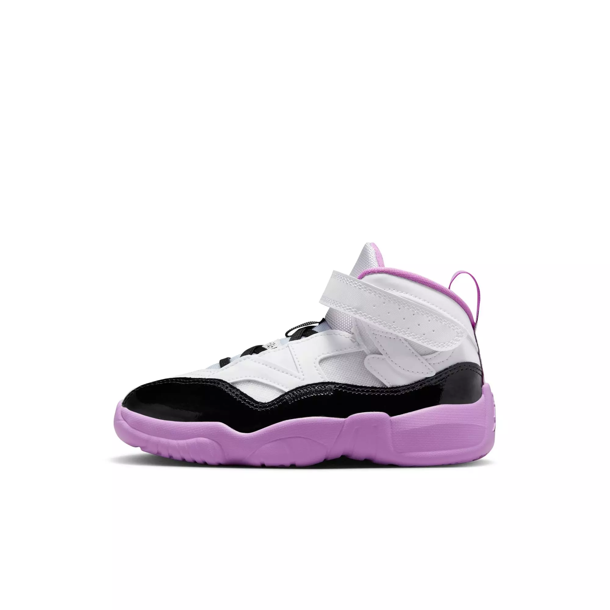 Jordan Jumpman Trey Two "White/Black/Barely Grape/Rush Fuchsia" Preschool Girls' Shoe - WHITE/PURPLE/BLACK