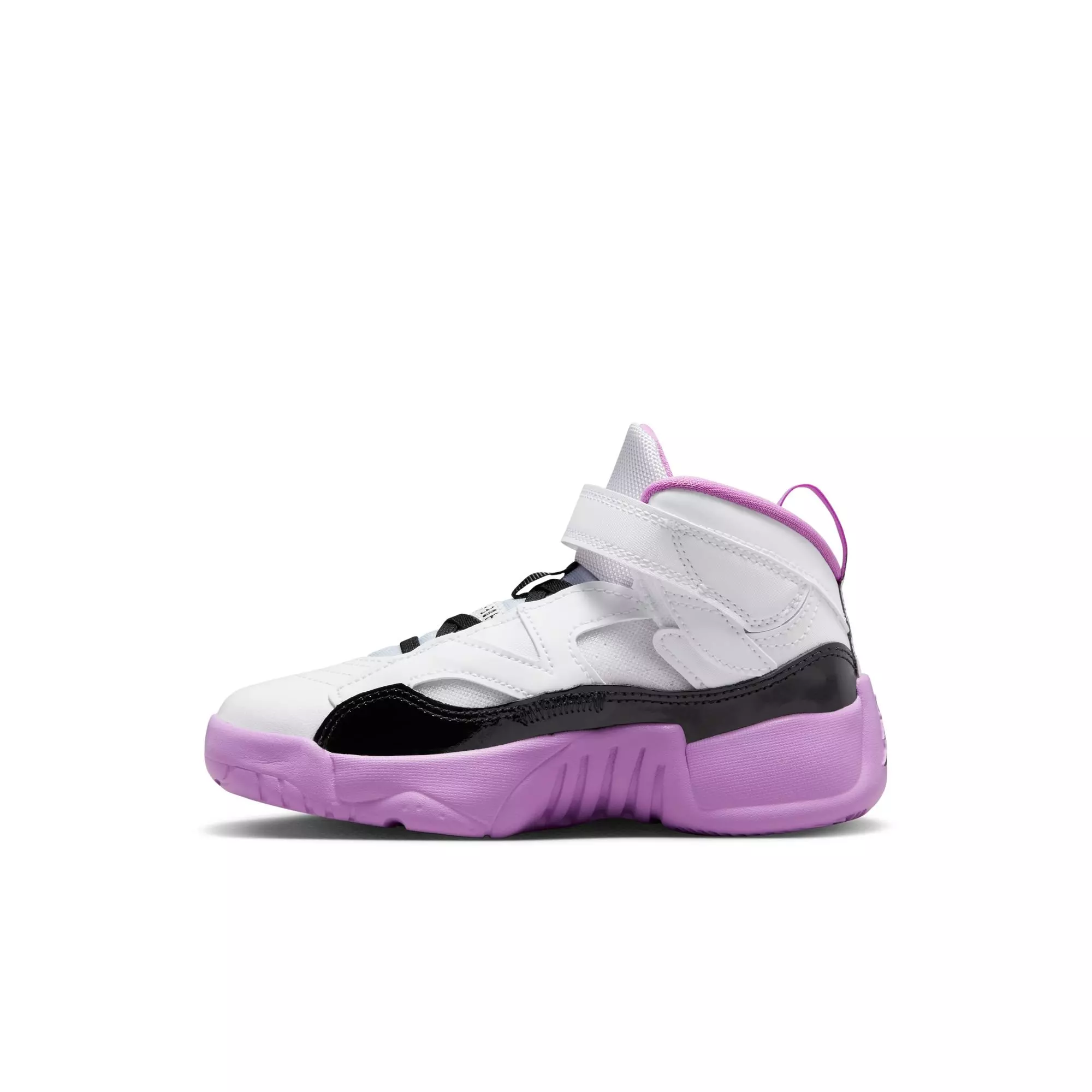 Jordan Jumpman Trey Two "White/Black/Barely Grape/Rush Fuchsia" Preschool Girls' Shoe - WHITE/PURPLE/BLACK