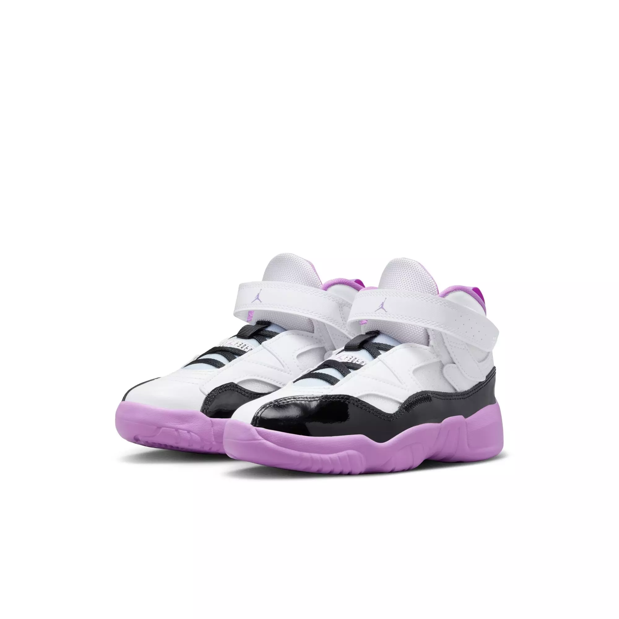 Jordan Jumpman Trey Two "White/Black/Barely Grape/Rush Fuchsia" Preschool Girls' Shoe - WHITE/PURPLE/BLACK