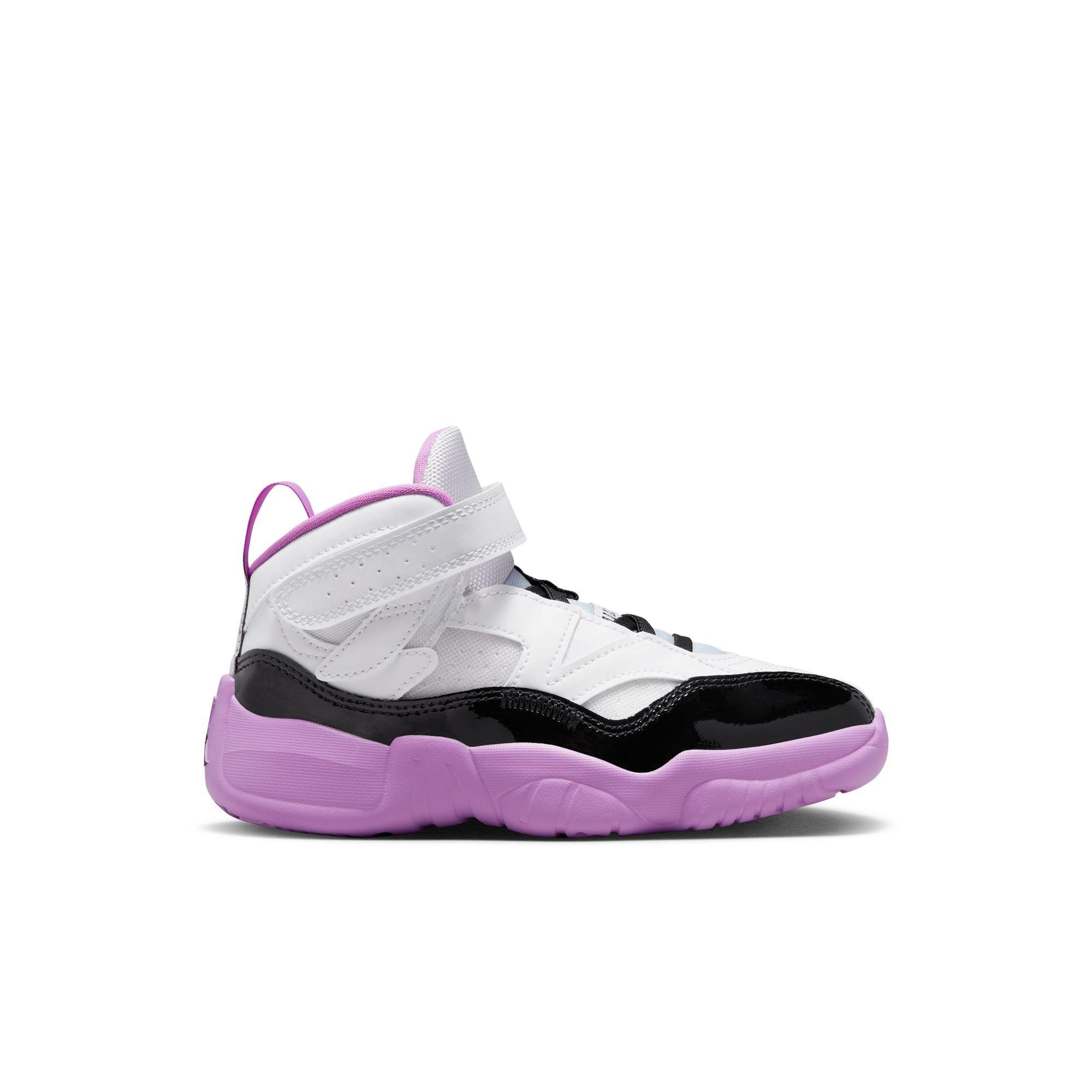 Jordan Jumpman Trey Two "White/Black/Barely Grape/Rush Fuchsia" Preschool Girls' Shoe - WHITE/PURPLE/BLACK