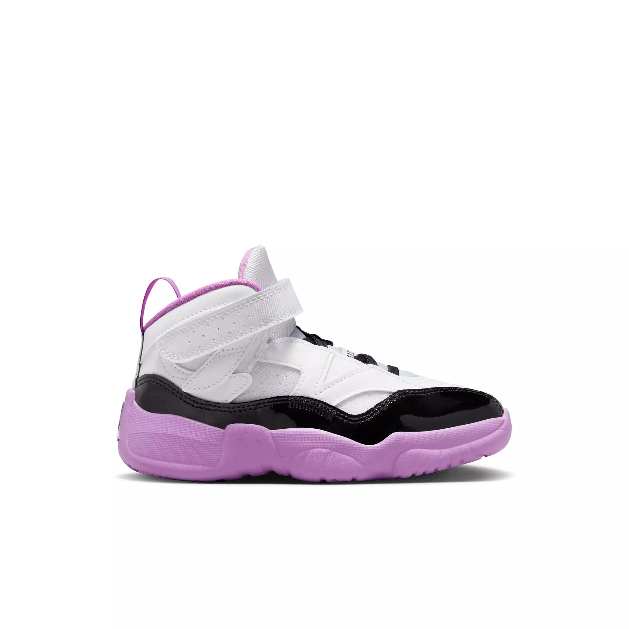 Jordan Jumpman Trey Two "White/Black/Barely Grape/Rush Fuchsia" Preschool Girls' Shoe - WHITE/PURPLE/BLACK